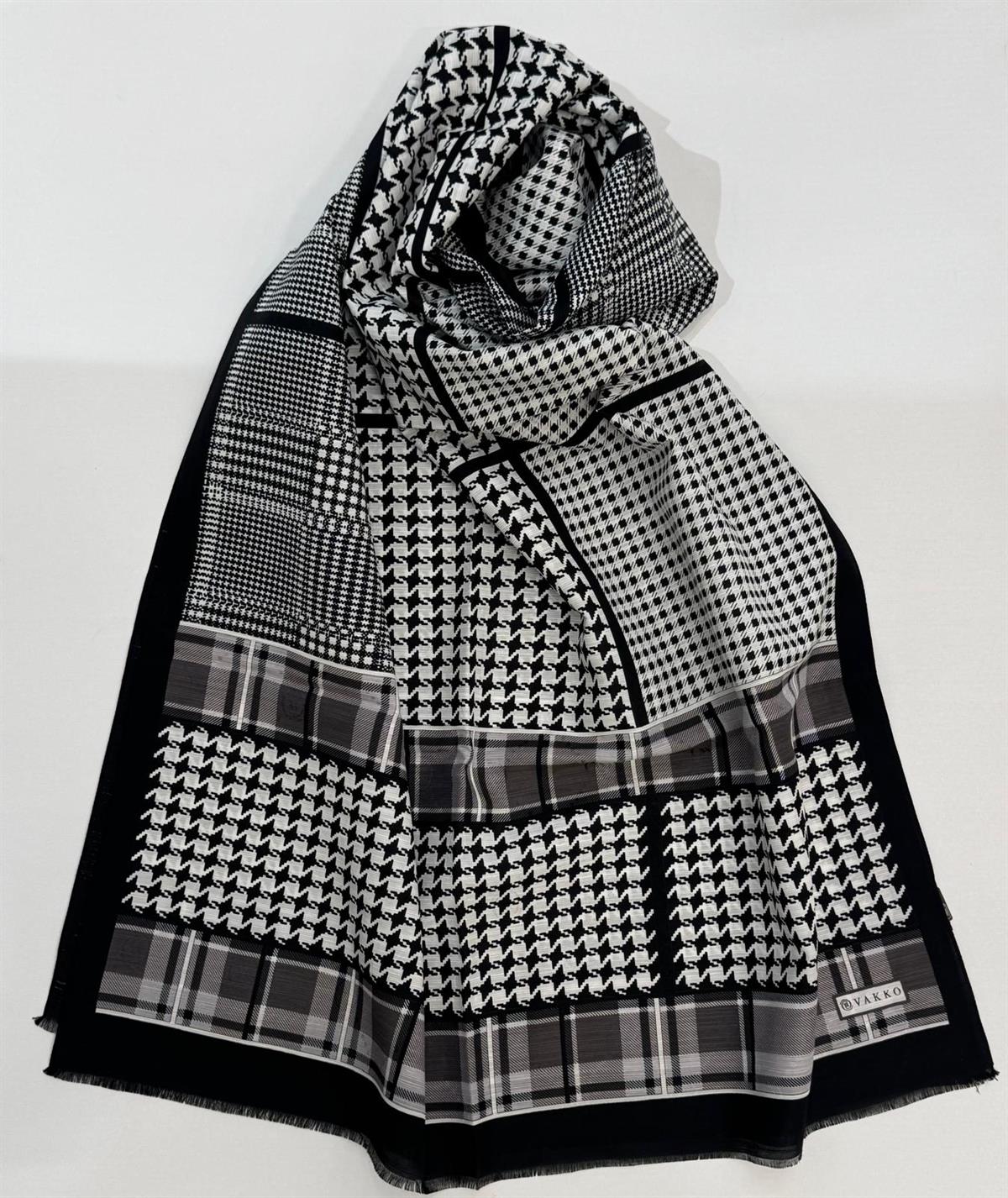 Vakko Pamuk İpek Desenli Şal 41705-Siyah-Gri