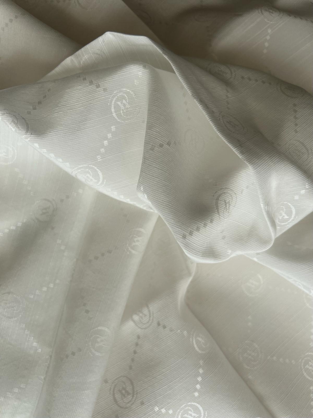 Vakko Pamuk İpek Monogram Eşarp 3001126-Beyaz