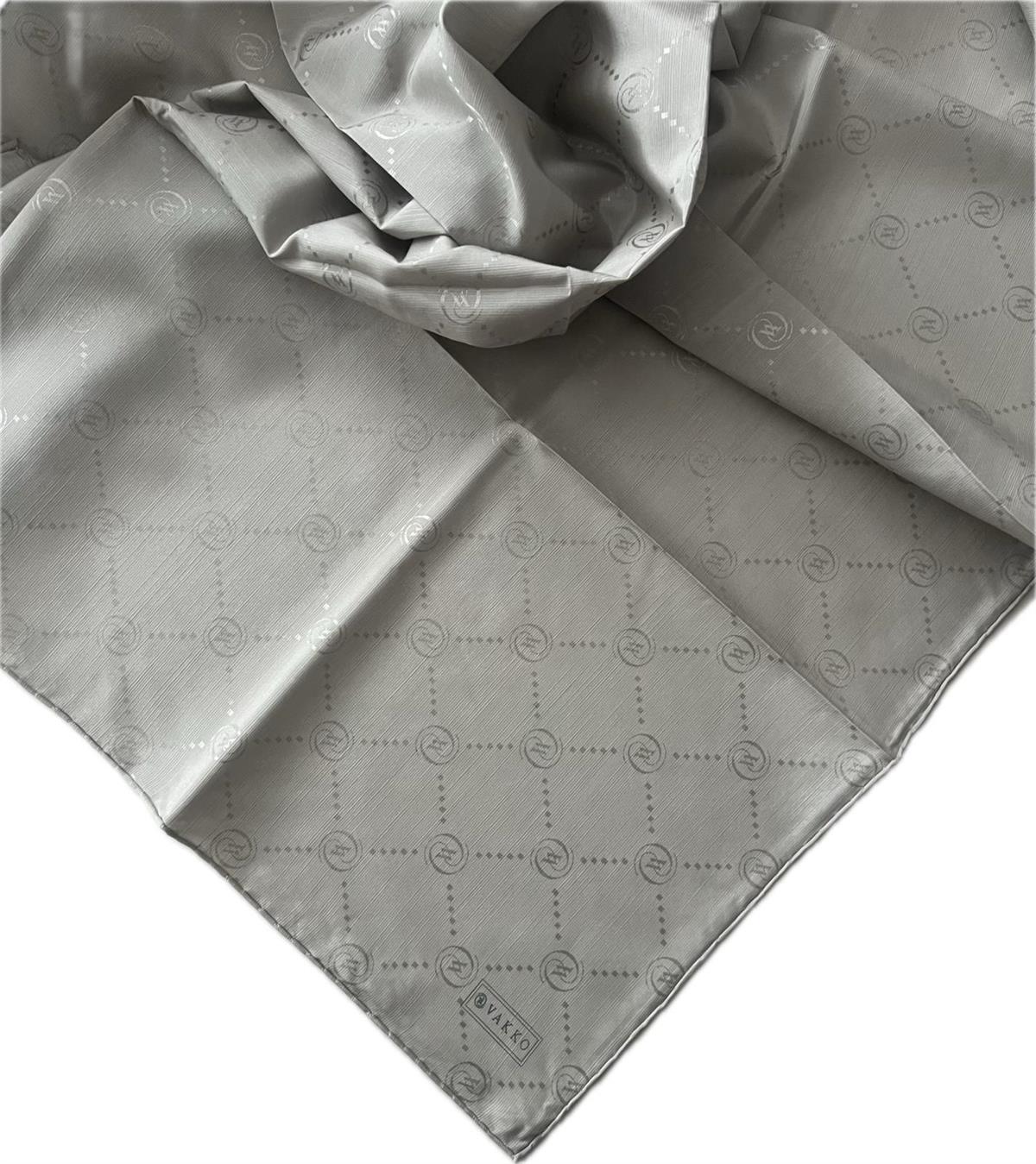 Vakko Pamuk İpek Monogram Eşarp 3001126-Gümüş