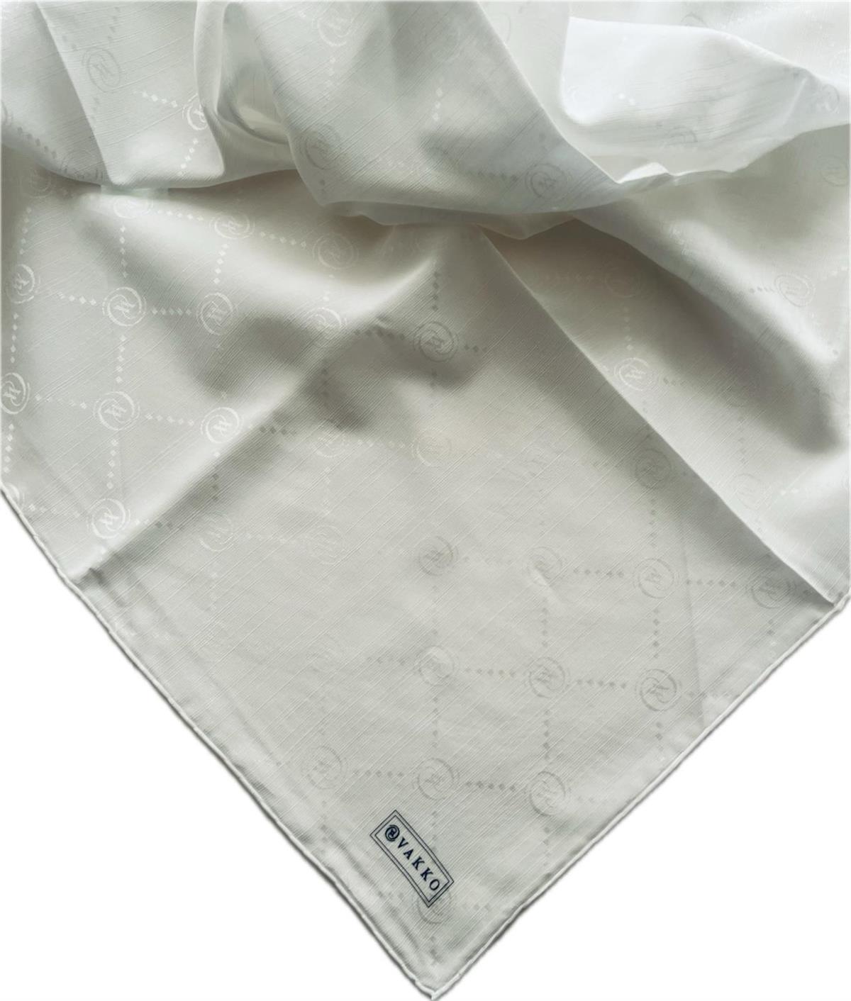 Vakko Pamuk İpek Monogram Eşarp 3001126-Beyaz