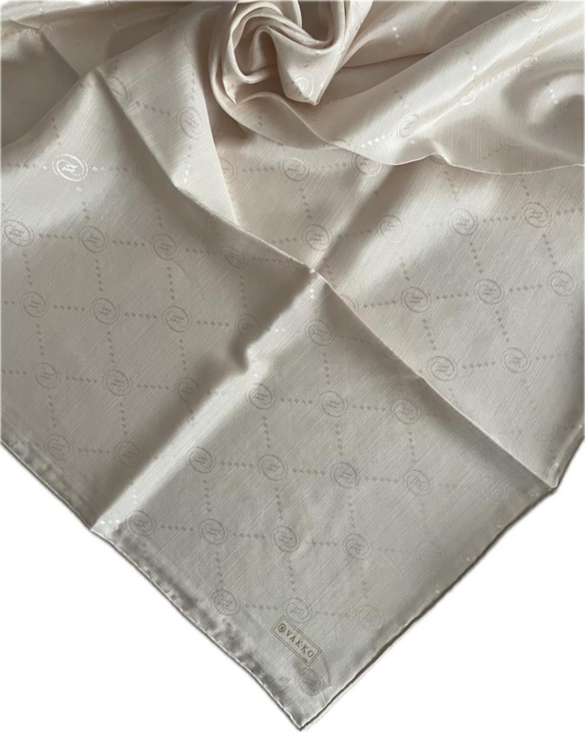 Vakko Pamuk İpek Monogram Eşarp 3001126-Ekru