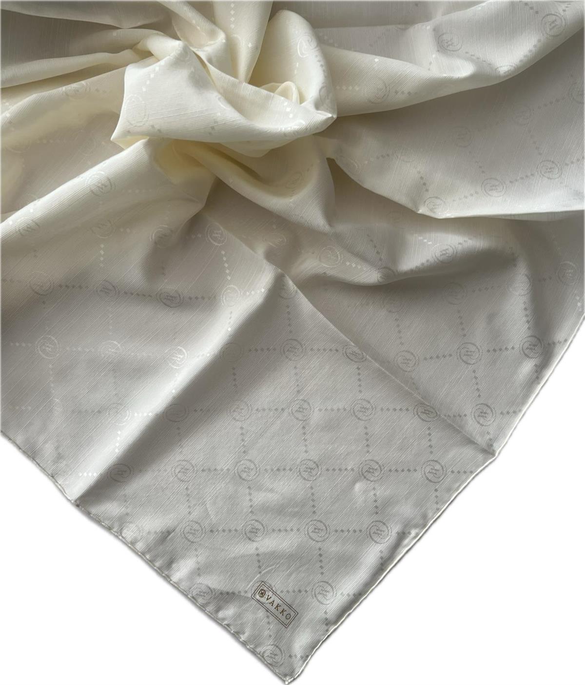 Vakko Pamuk İpek Monogram Eşarp 3001126-Kırık Beyaz
