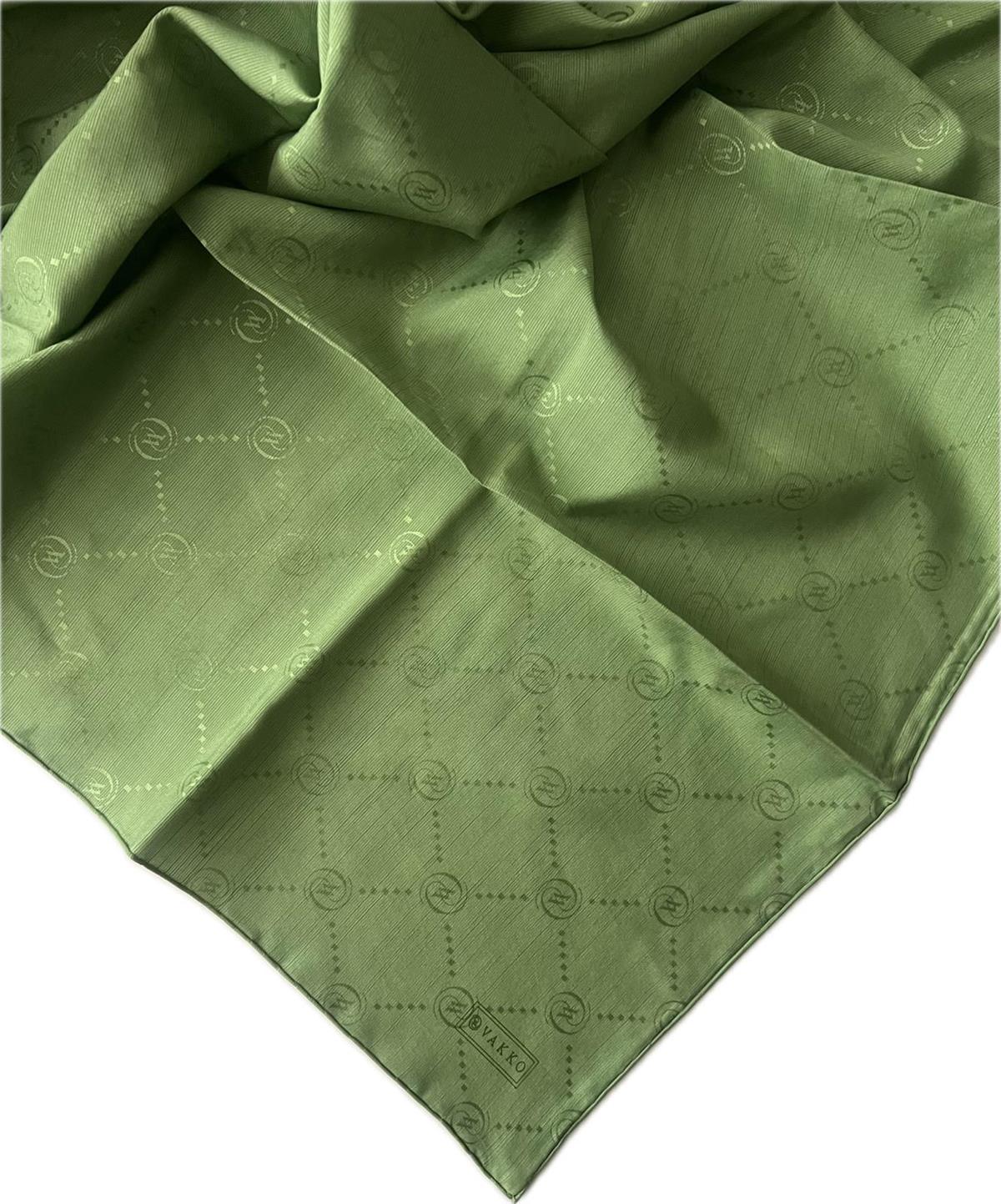 Vakko Pamuk İpek Monogram Eşarp 3001126-Koyu Yeşil