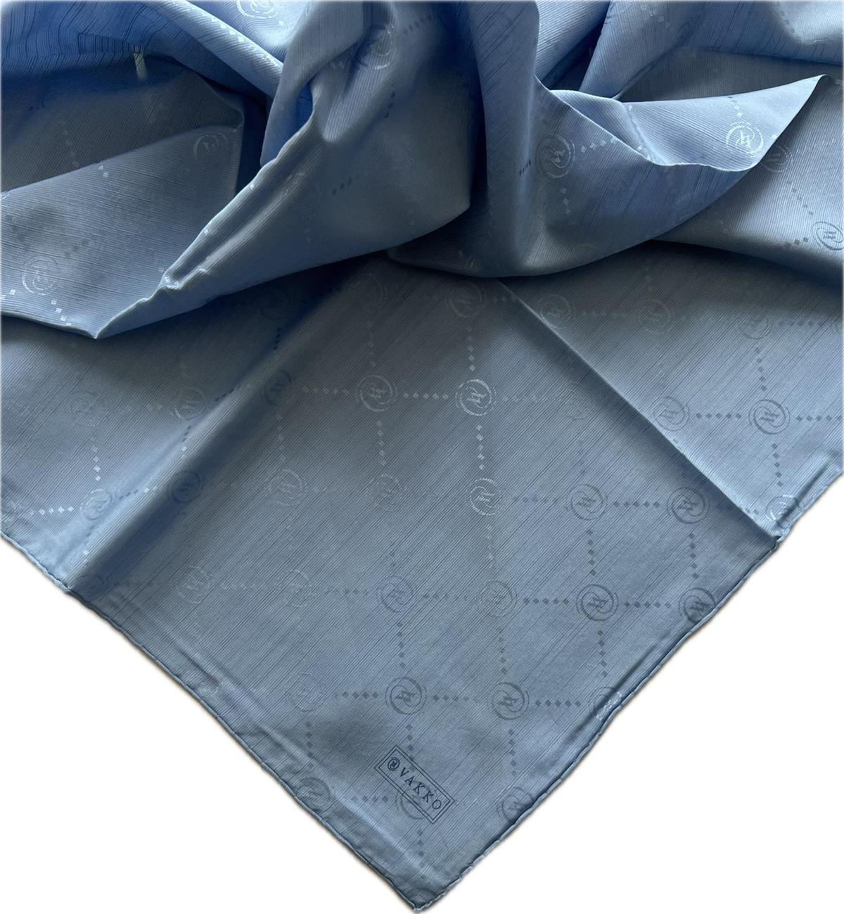 Vakko Pamuk İpek Monogram Eşarp 3001126-Açık Mavi