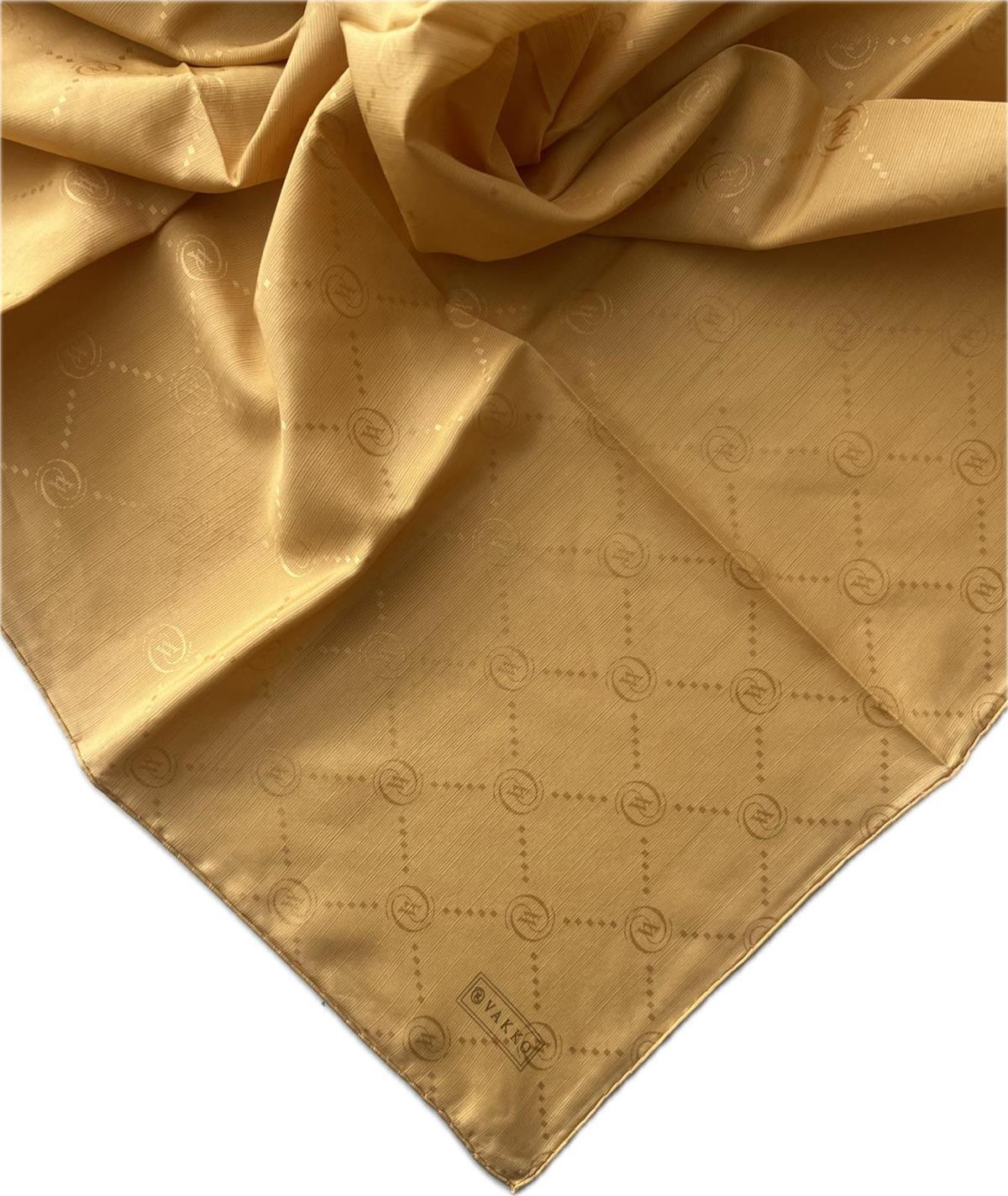 Vakko Pamuk İpek Monogram Eşarp 3001126-Koyu Sarı