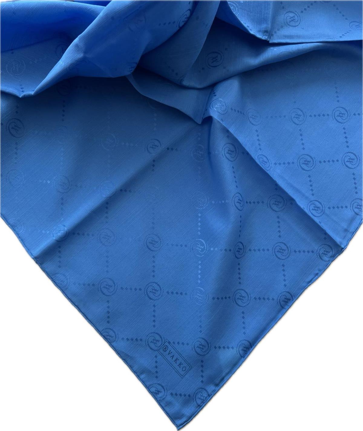 Vakko Pamuk İpek Monogram Eşarp 3001126-Royal Mavi