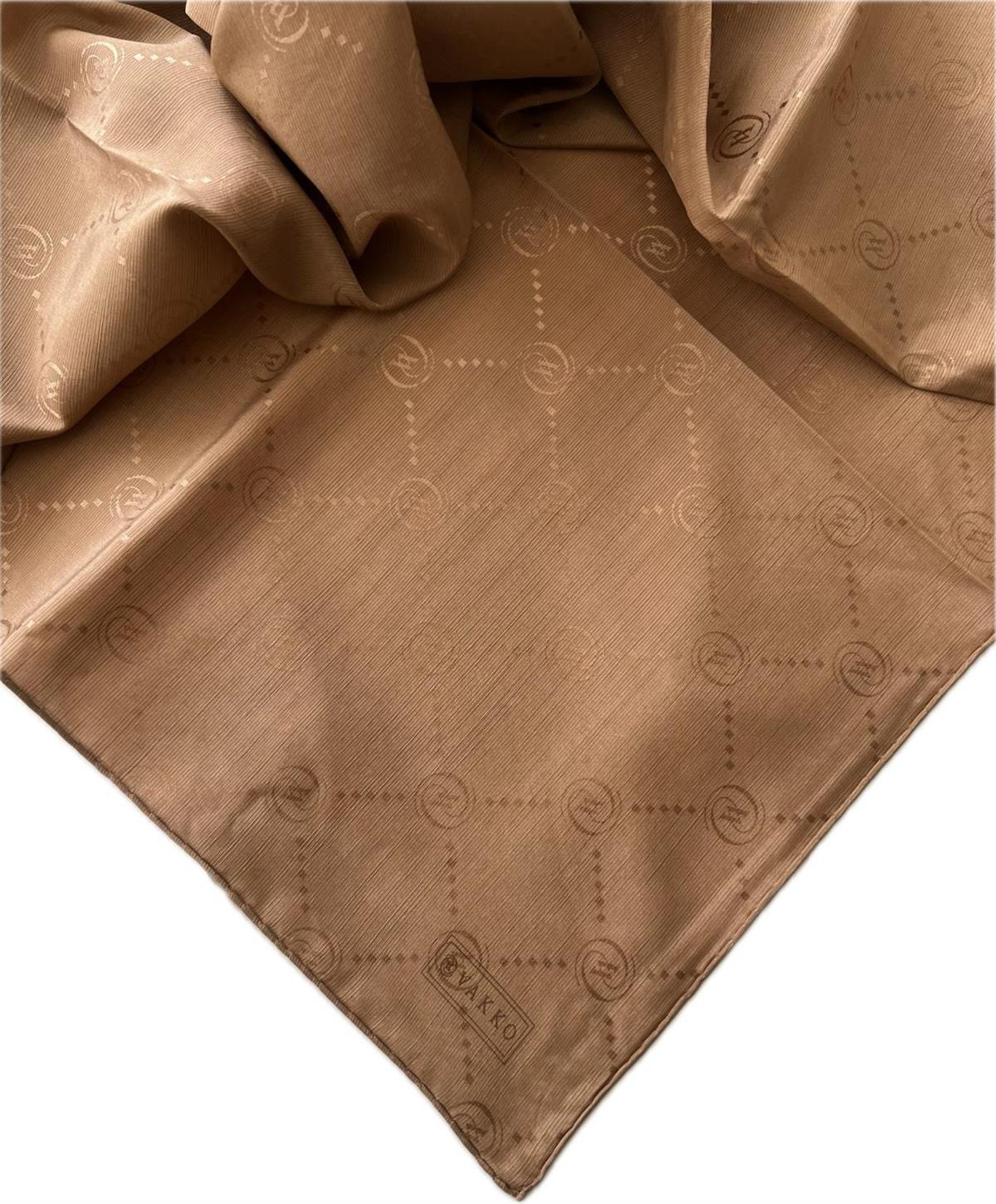 Vakko Pamuk İpek Monogram Eşarp 3001126-Sütlü Kahve
