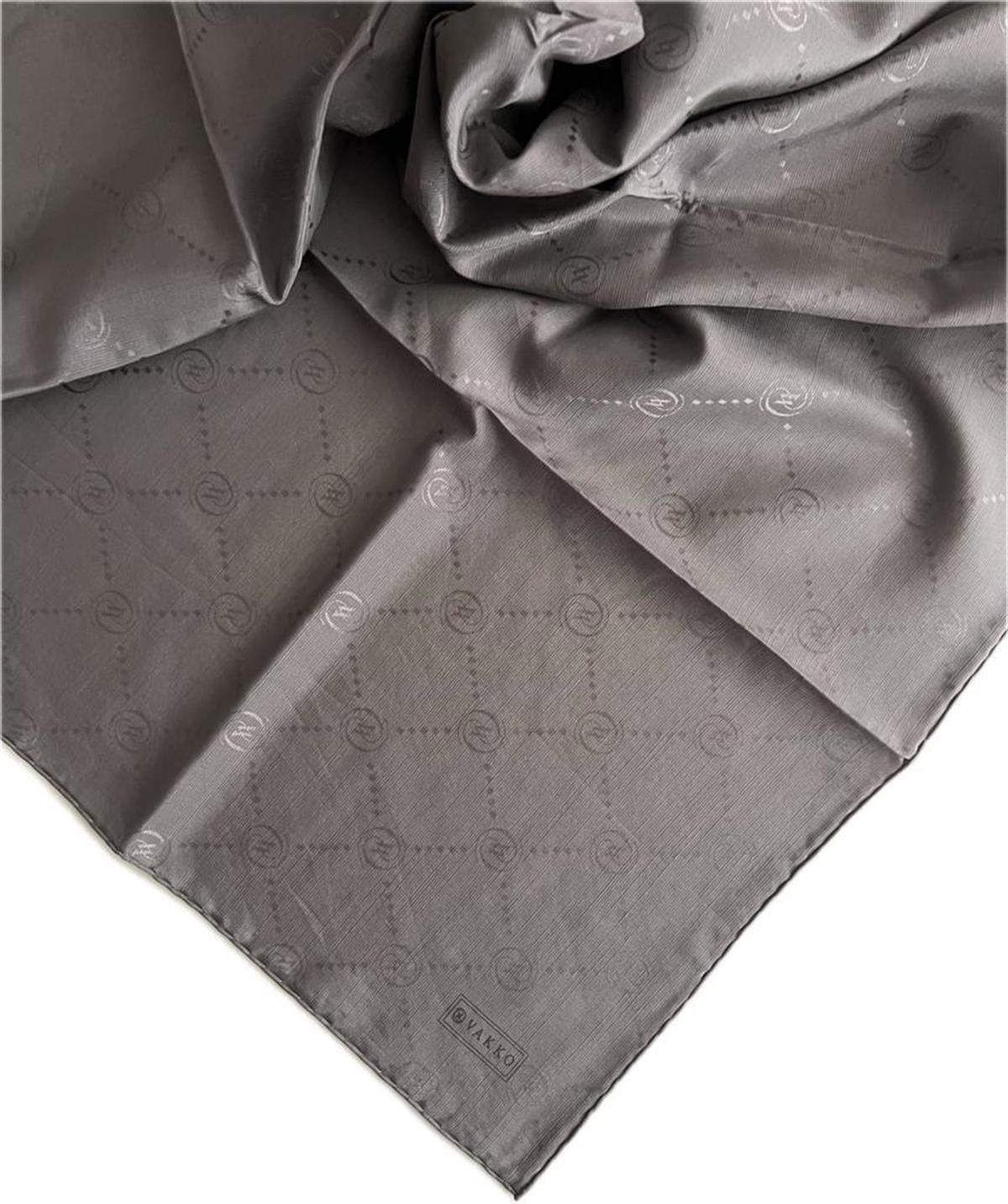 Vakko Pamuk İpek Monogram Eşarp 3001126-Koyu Gri