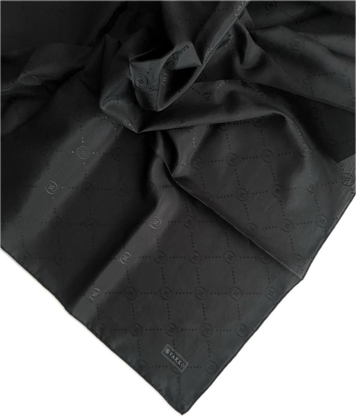 Vakko Pamuk İpek Monogram Eşarp 3001126-Siyah