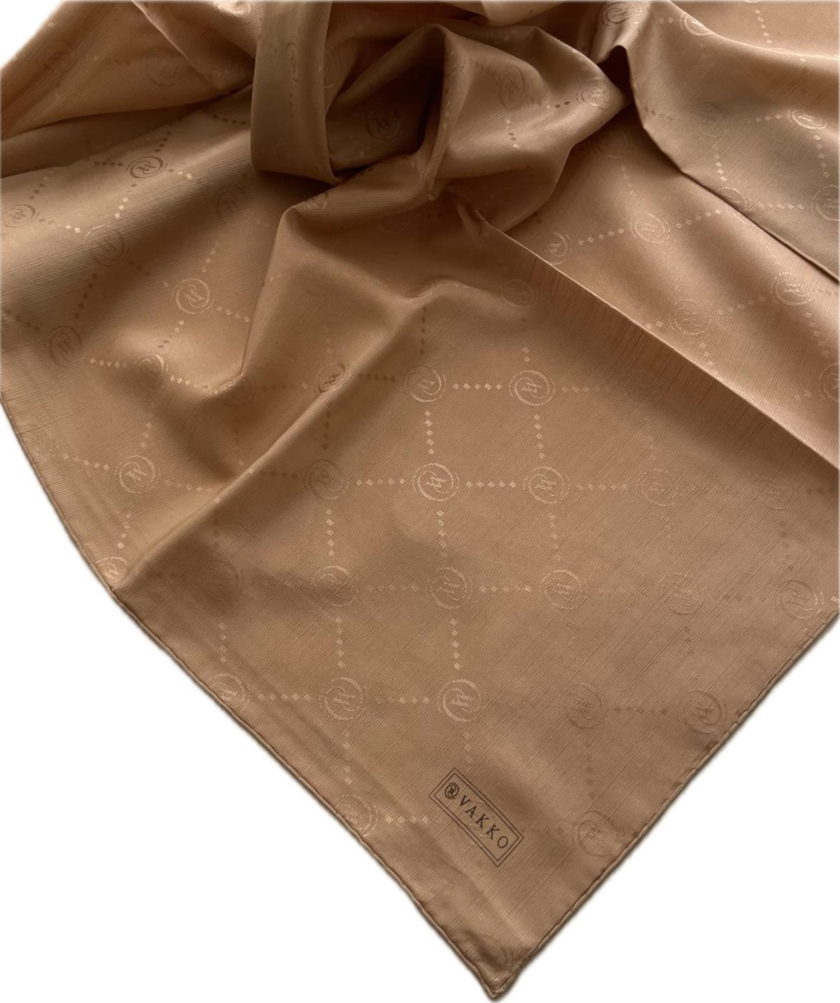 Vakko Pamuk İpek Monogram Eşarp 3001126-Açık Kahve