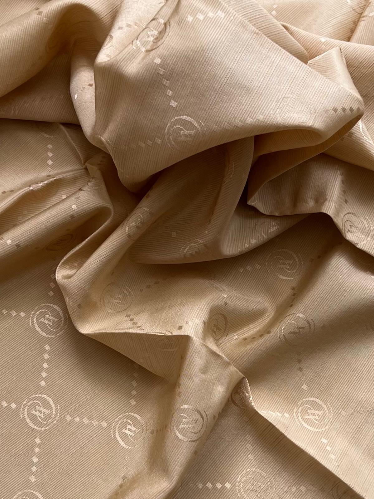 Vakko Pamuk İpek Monogram Eşarp 3001126-Krem