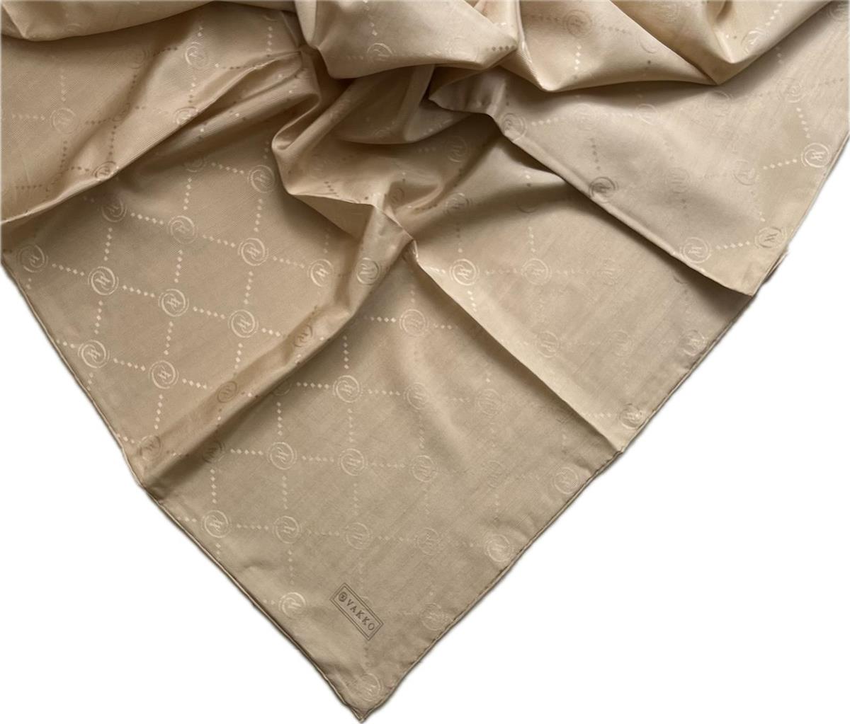 Vakko Pamuk İpek Monogram Eşarp 3001126-Krem