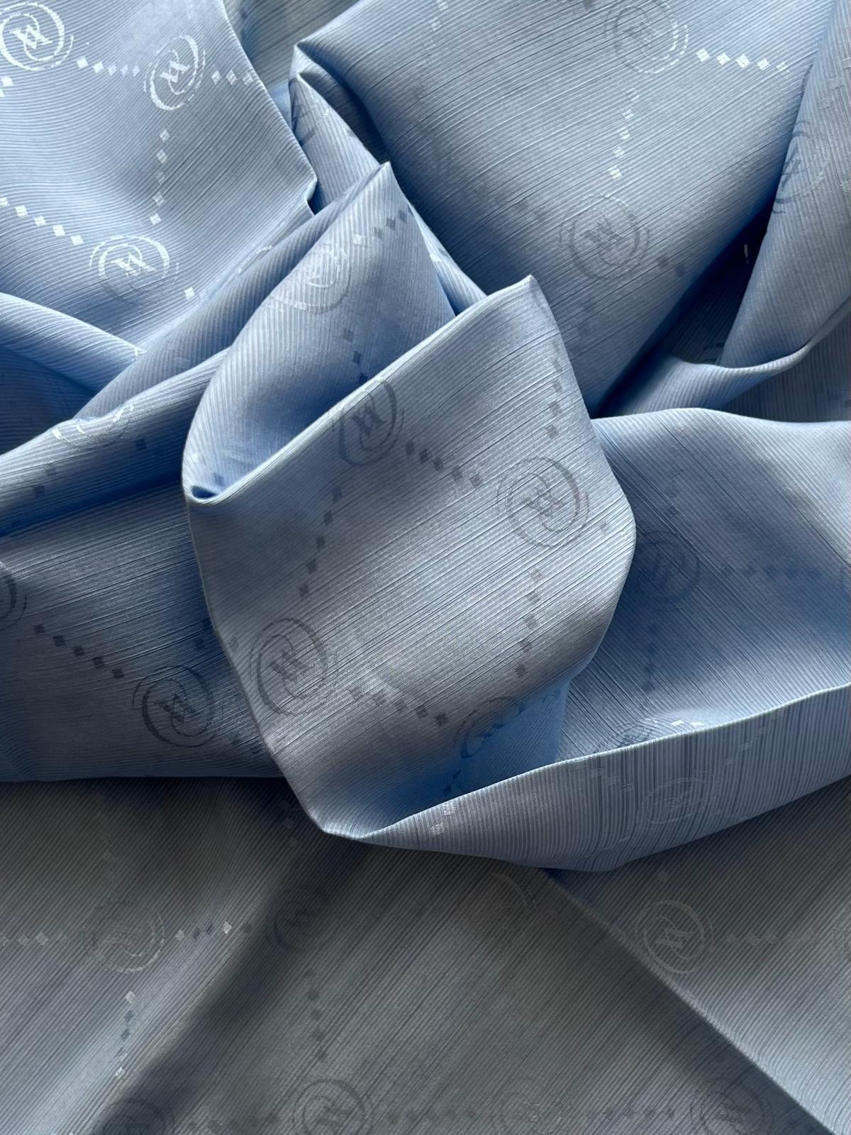 Vakko Pamuk İpek Monogram Eşarp 3001126-Açık Mavi