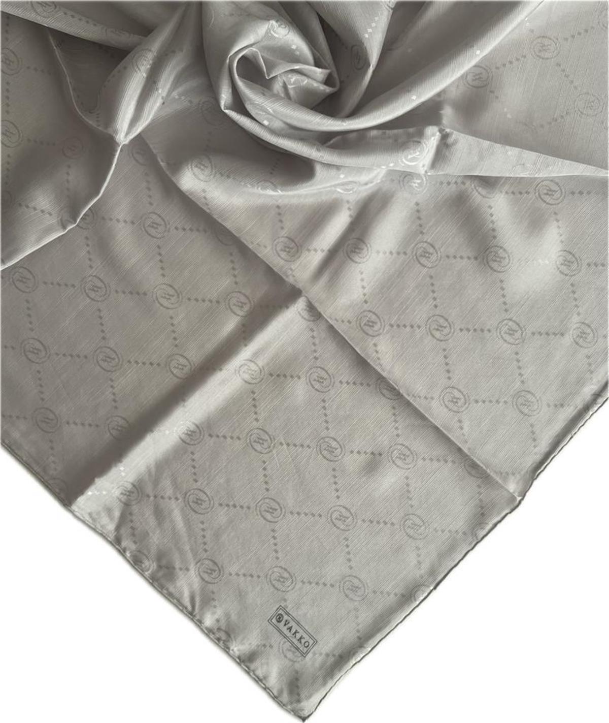 Vakko Pamuk İpek Monogram Eşarp 3001126-Gri