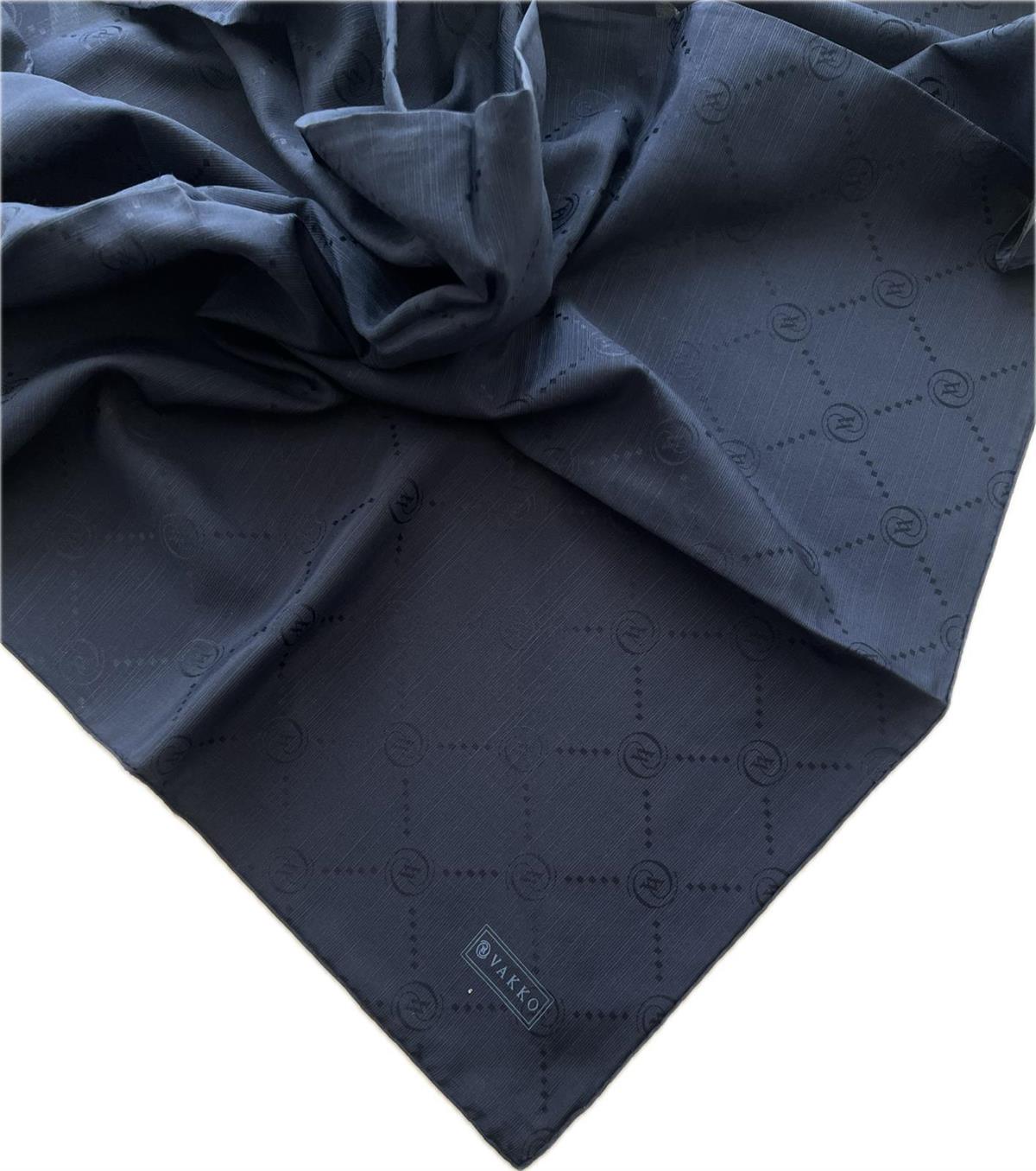 Vakko Pamuk İpek Monogram Eşarp 3001126-Koyu Lacivert