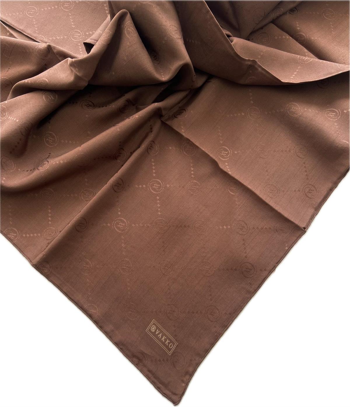 Vakko Pamuk İpek Monogram Eşarp 3001126-Kahve