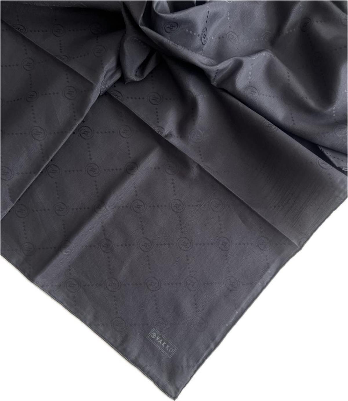 Vakko Pamuk İpek Monogram Eşarp 3001126-Antrasit