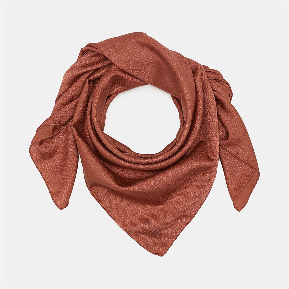 Vakko Pamuk İpek Monogram Eşarp 41301-Kızıl Kahve