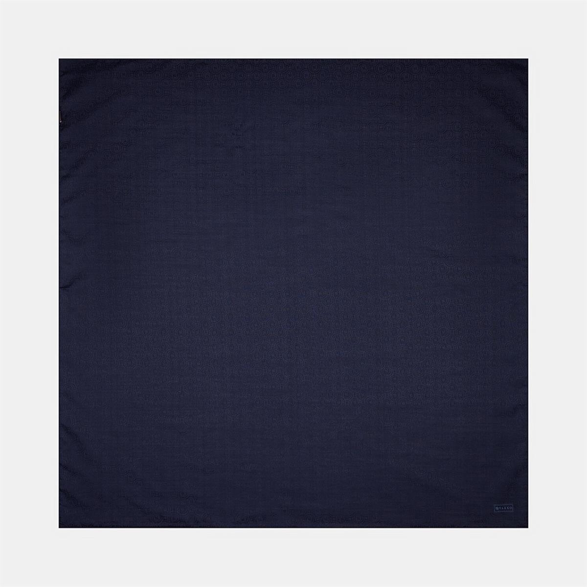 Vakko Pamuk İpek Monogram Eşarp 41301-Lacivert