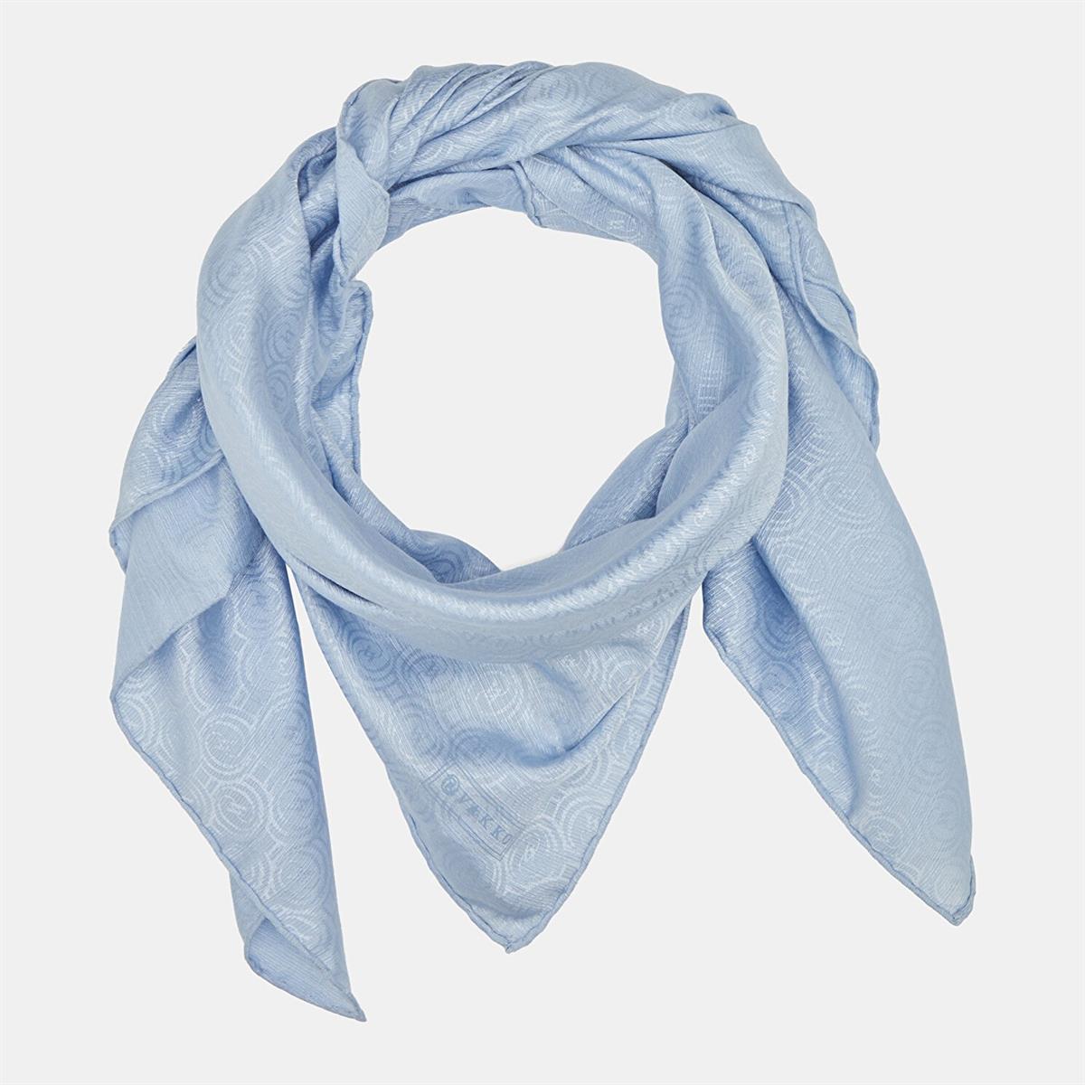 Vakko Pamuk İpek Monogram Eşarp 41301-Buz Mavisi