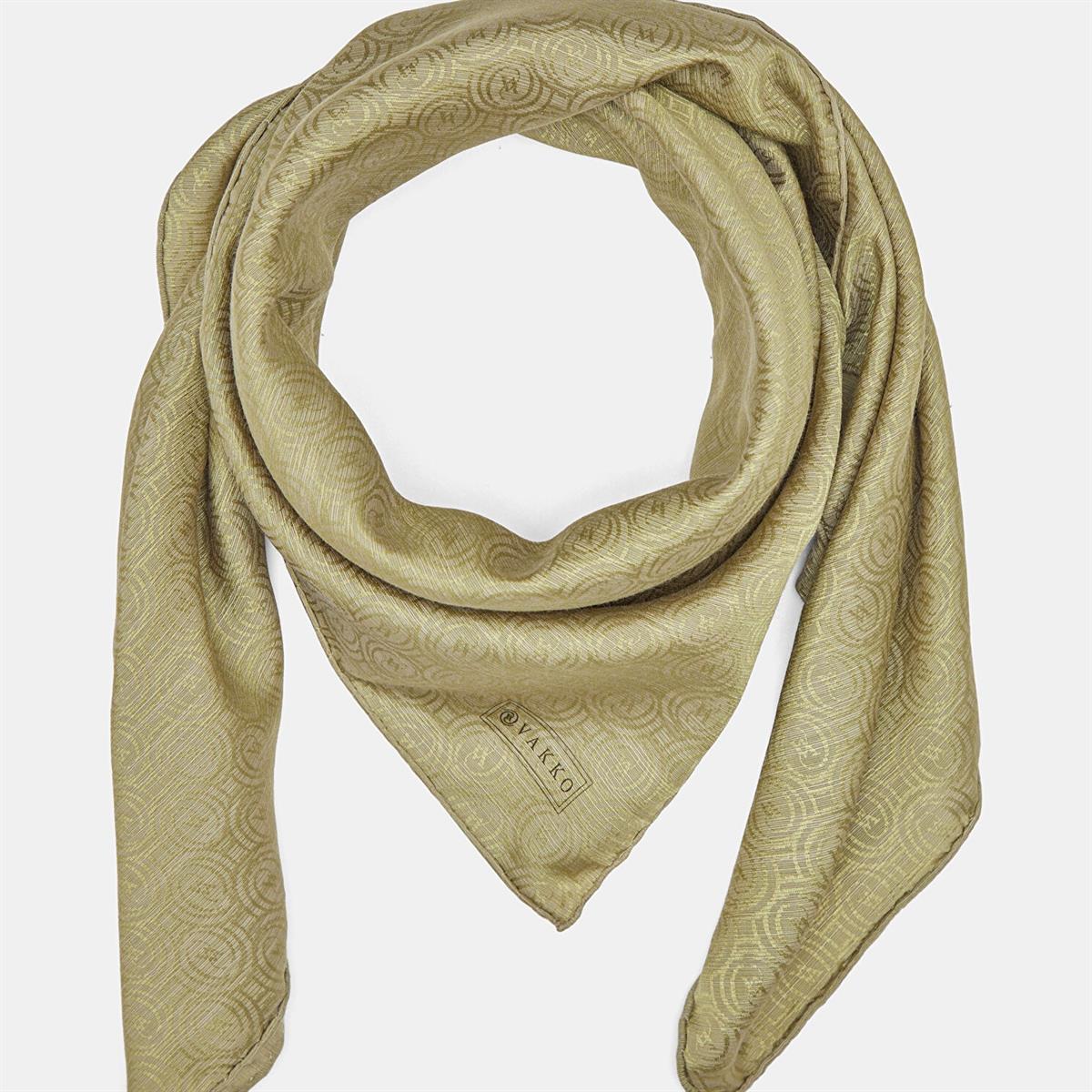 Vakko Pamuk İpek Monogram Eşarp 41301-Haki