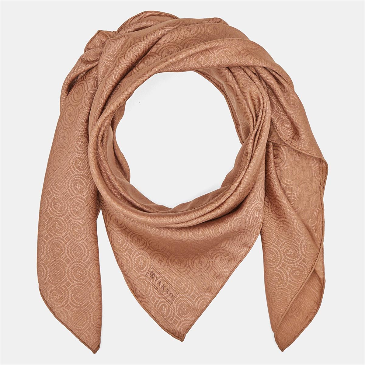Vakko Pamuk İpek Monogram Eşarp 41301-Koyu Vizon
