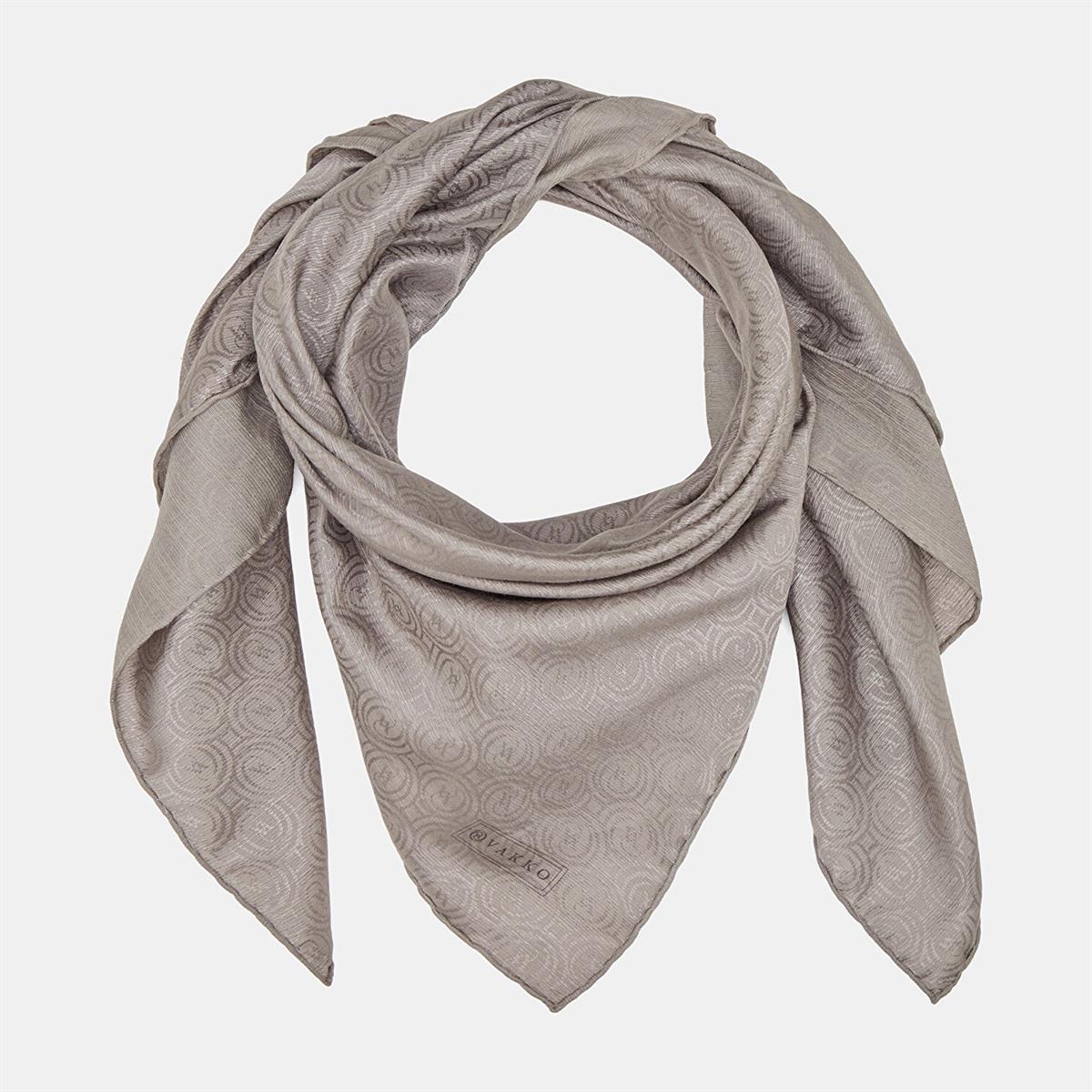 Vakko Pamuk İpek Monogram Eşarp 41301-Gri