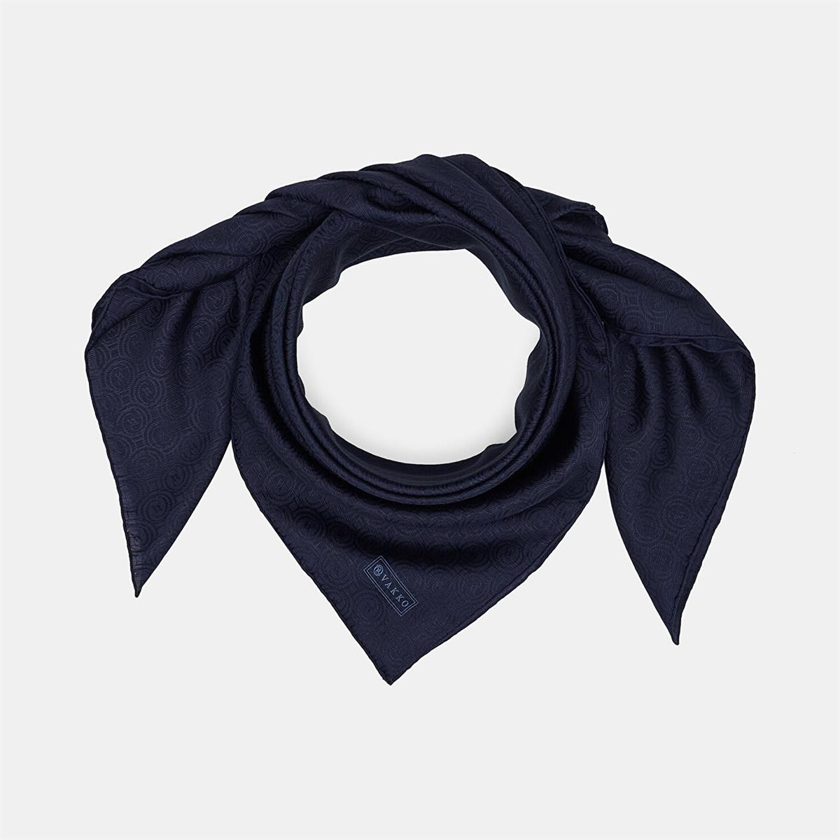 Vakko Pamuk İpek Monogram Eşarp 41301-Lacivert