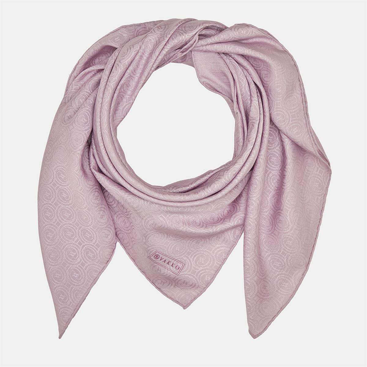 Vakko Pamuk İpek Monogram Eşarp 41301-Açık Lila