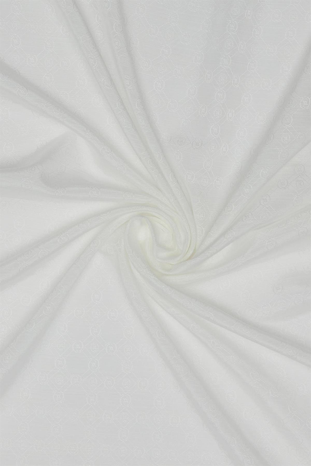 Vakko Pamuk İpek Monogram Şal 300116-Beyaz