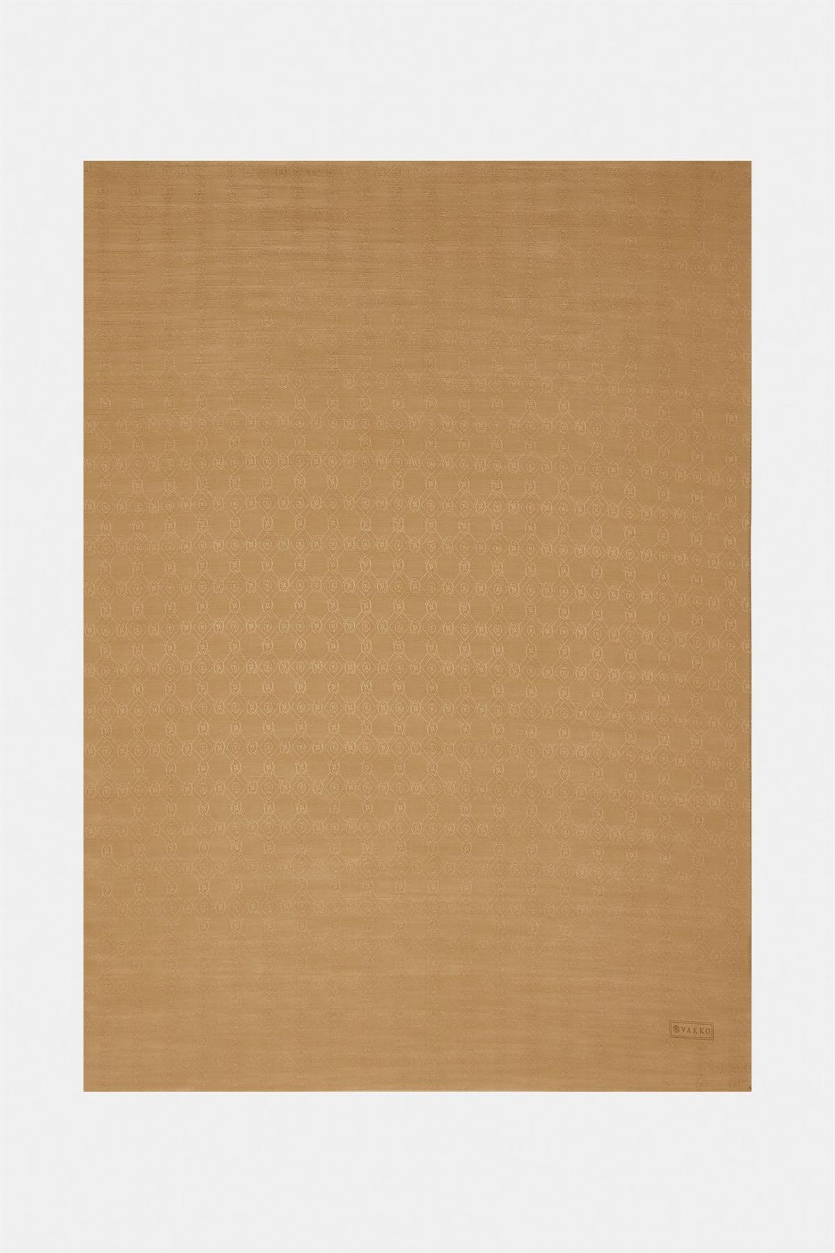 Vakko Pamuk İpek Monogram Şal 300116-Camel