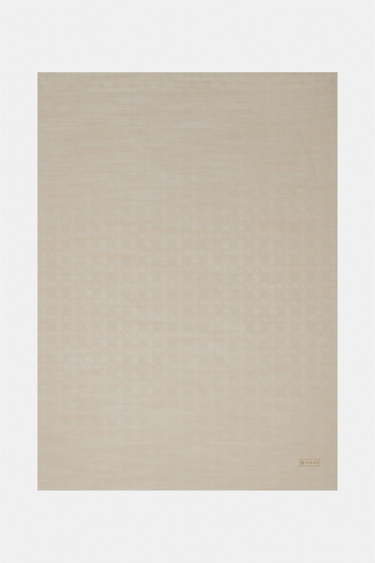 Vakko Pamuk İpek Monogram Şal 300116-Ekru