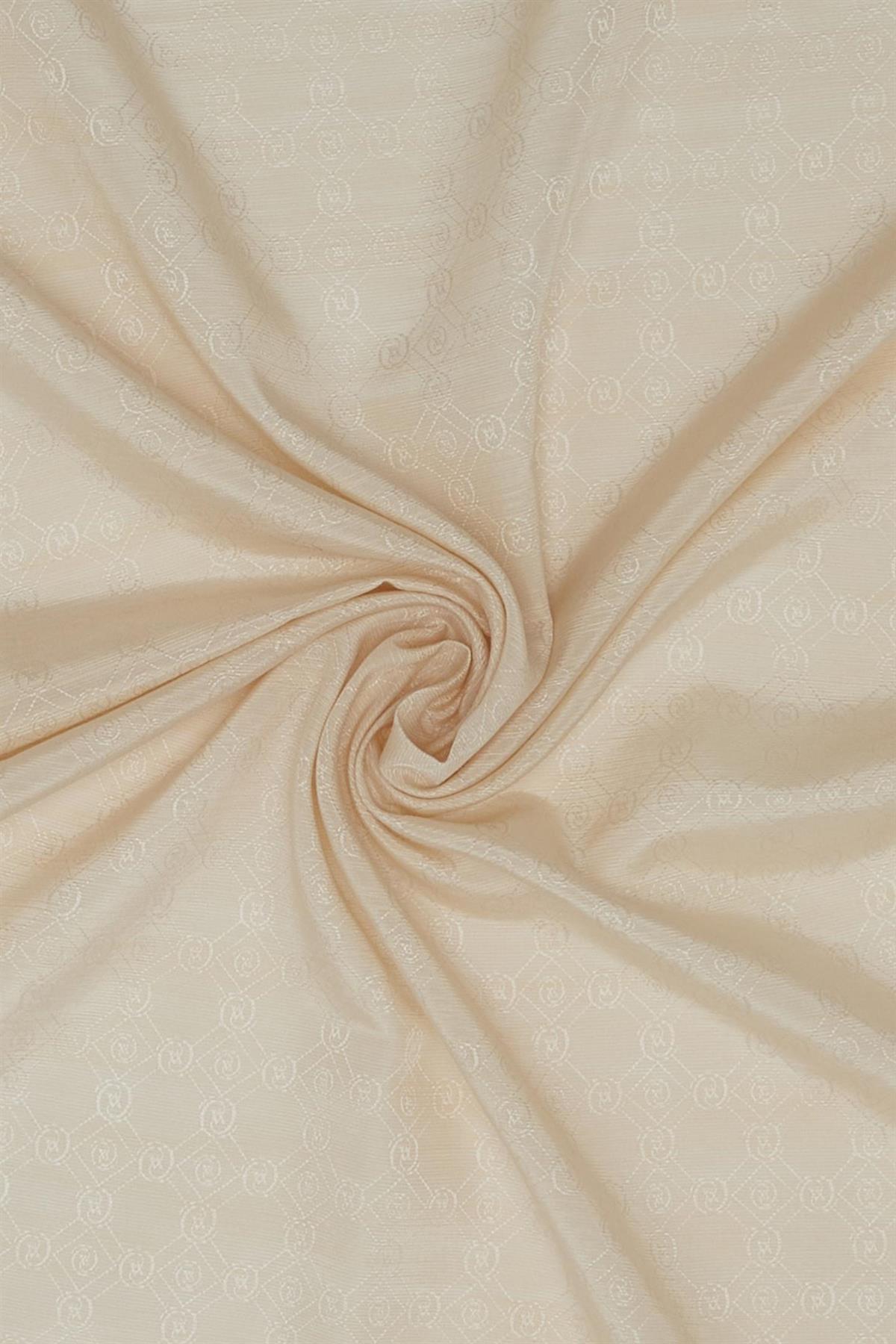 Vakko Pamuk İpek Monogram Şal 300116-Ekru
