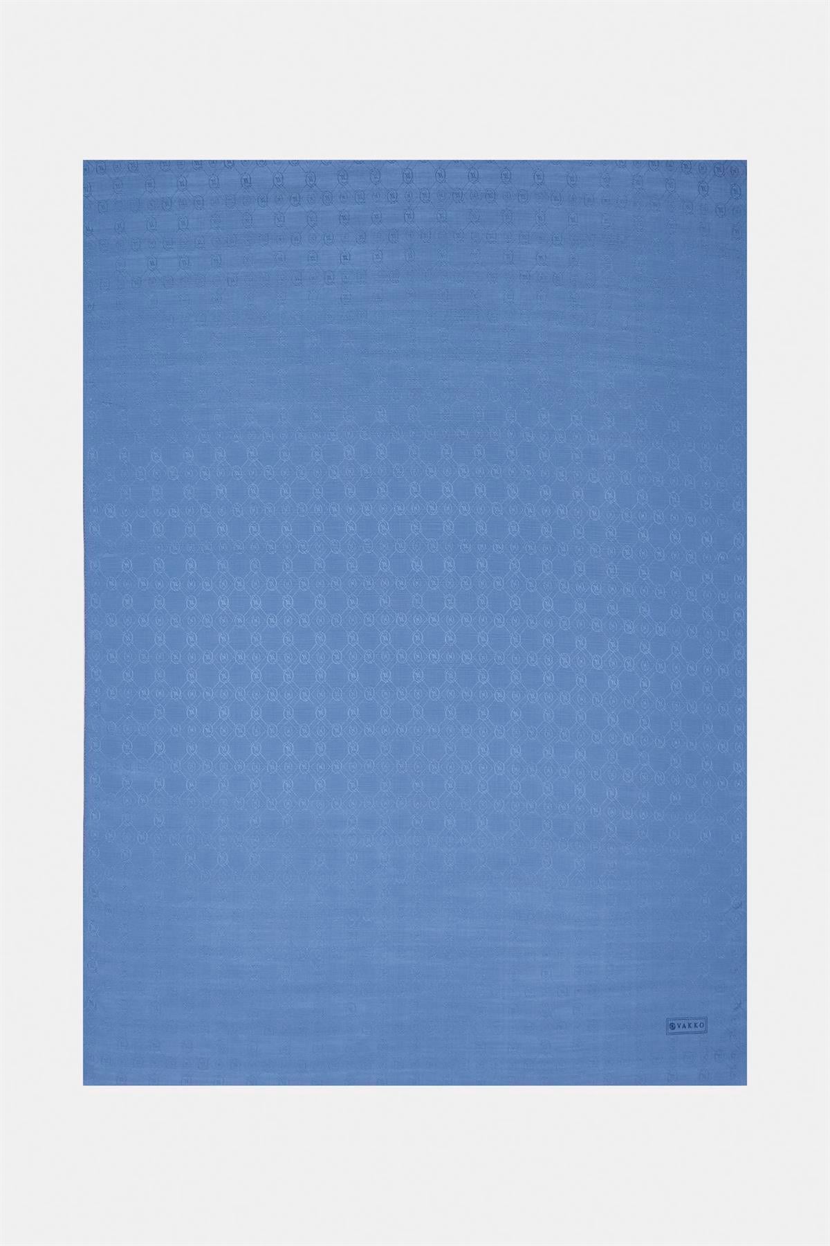 Vakko Pamuk İpek Monogram Şal 300116-Koyu Mavi