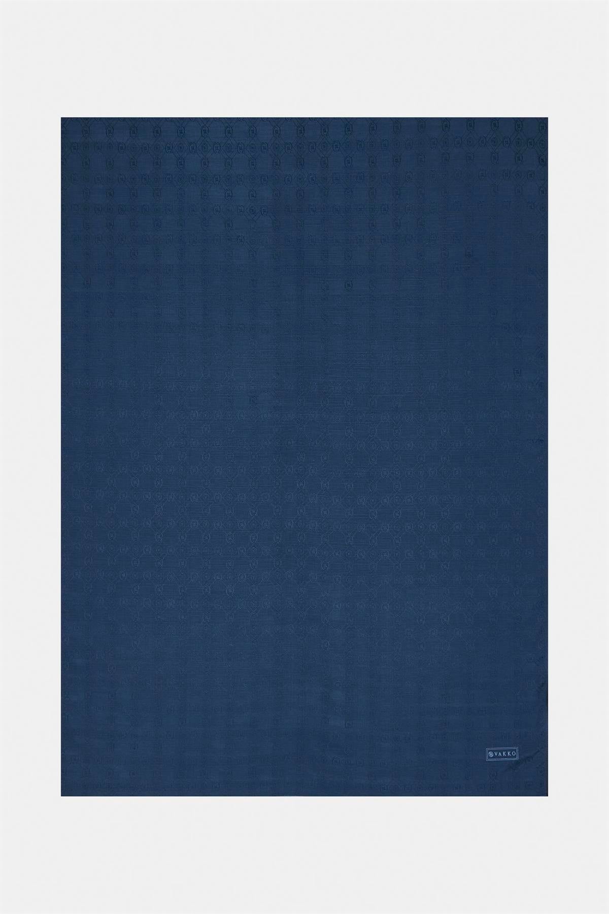 Vakko Pamuk İpek Monogram Şal 300116-Lacivert