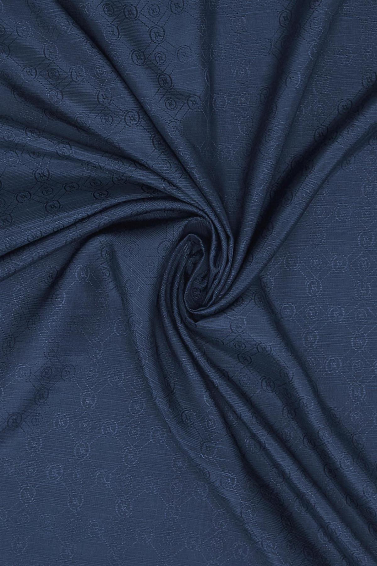 Vakko Pamuk İpek Monogram Şal 300116-Lacivert