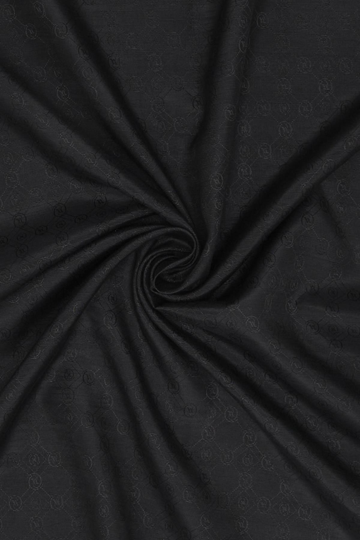 Vakko Pamuk İpek Monogram Şal 300116-Siyah