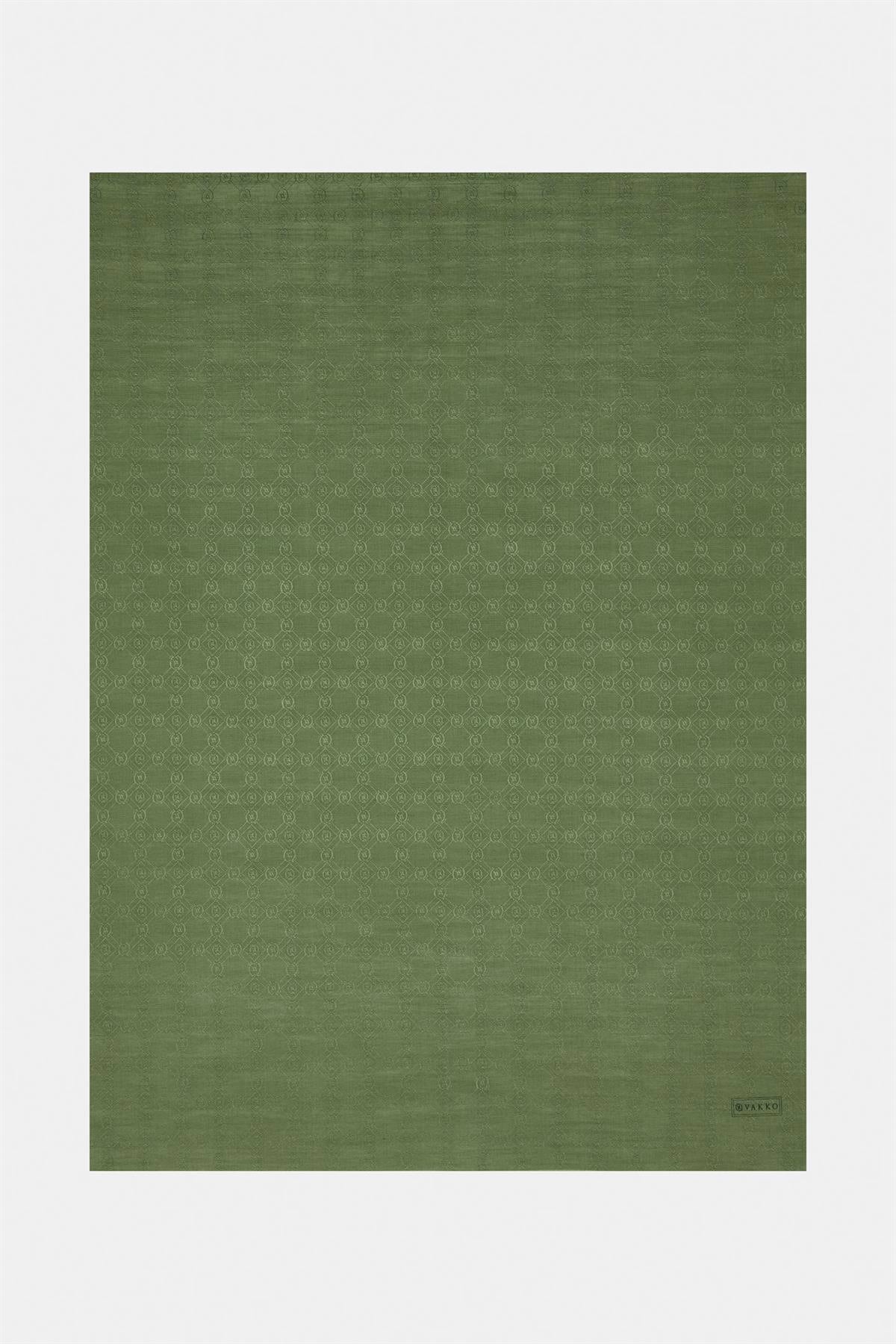 Vakko Pamuk İpek Monogram Şal 300116-Zümrüt Yeşili