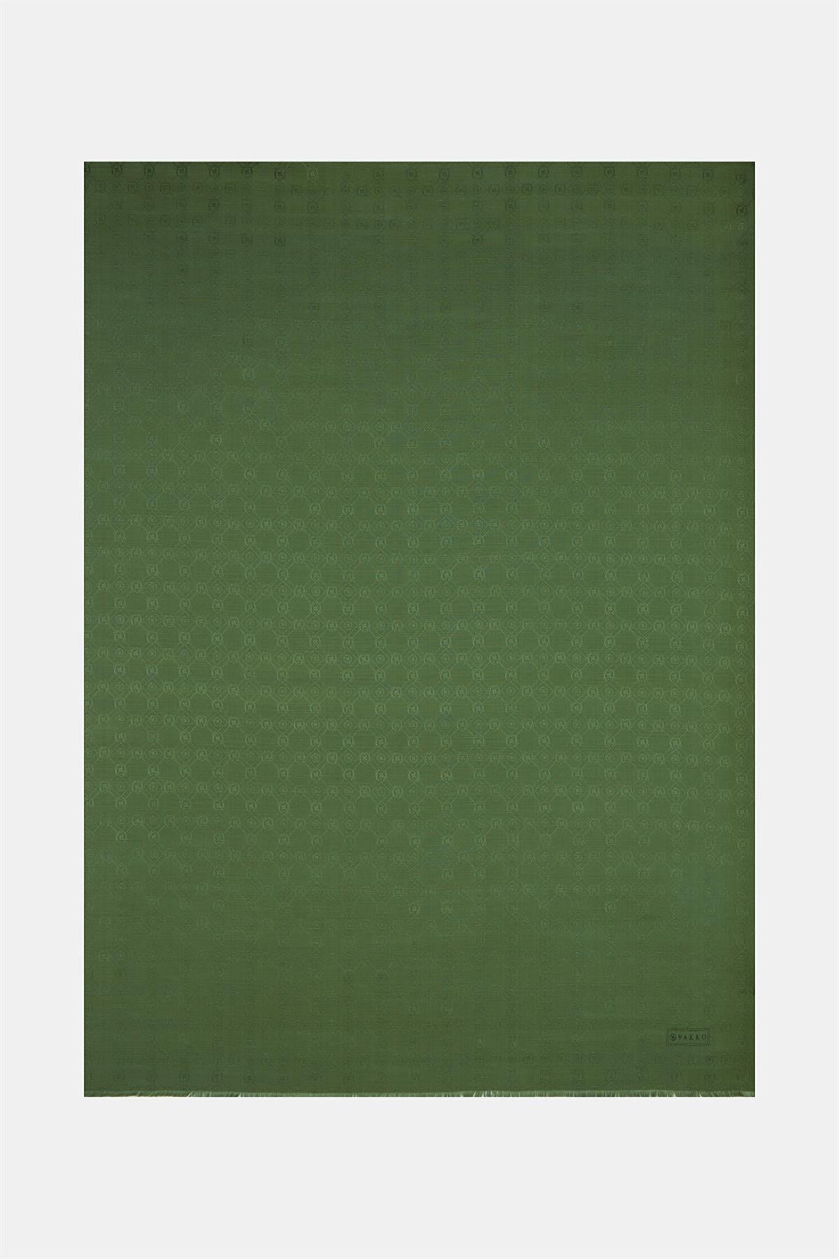 Vakko Pamuk İpek Monogram Şal 40752-Açık Yeşil