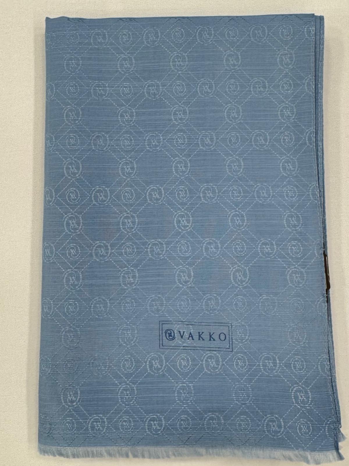 Vakko Pamuk İpek Monogram Şal 40752-Açık Mavi