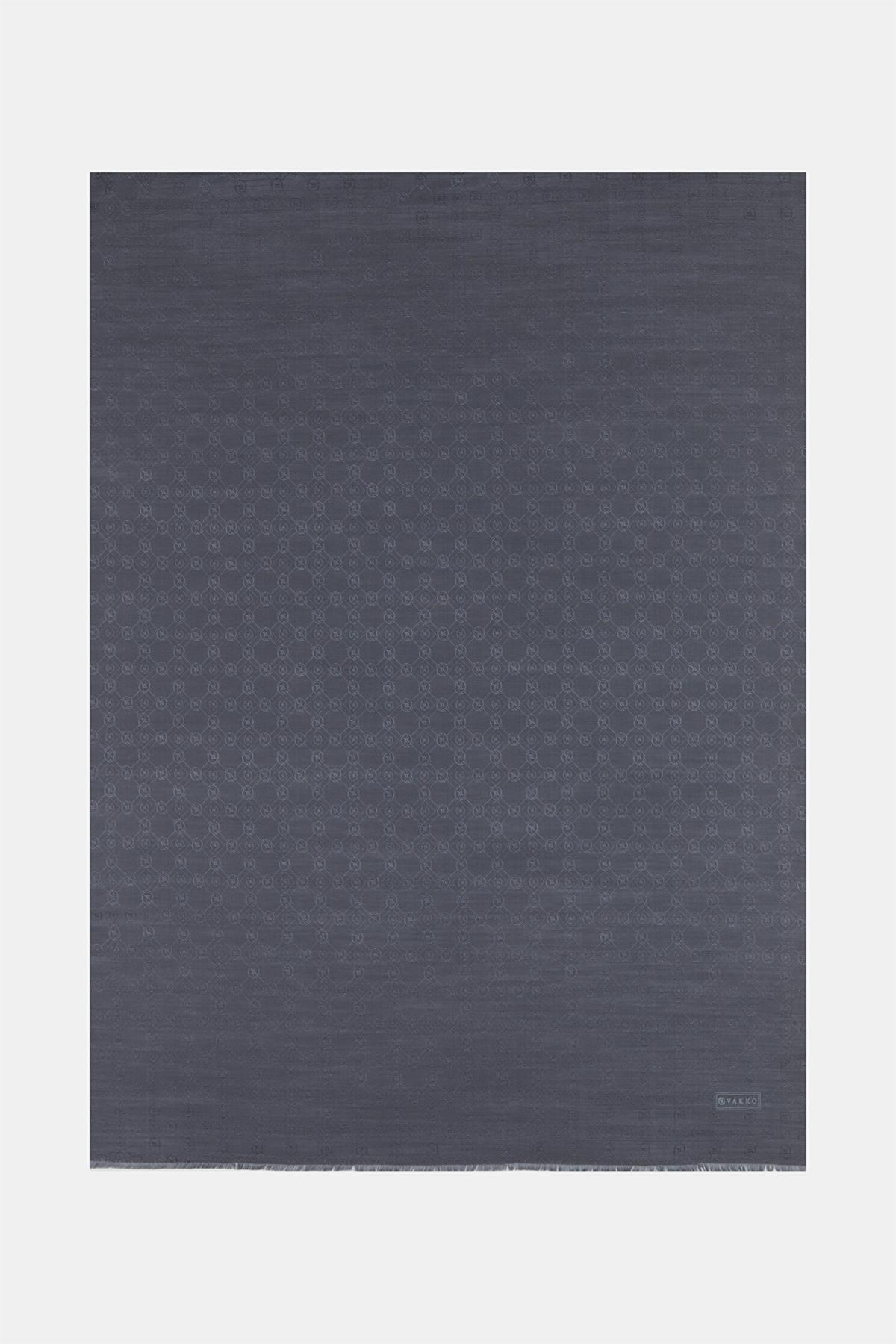 Vakko Pamuk İpek Monogram Şal 40752-Antrasit