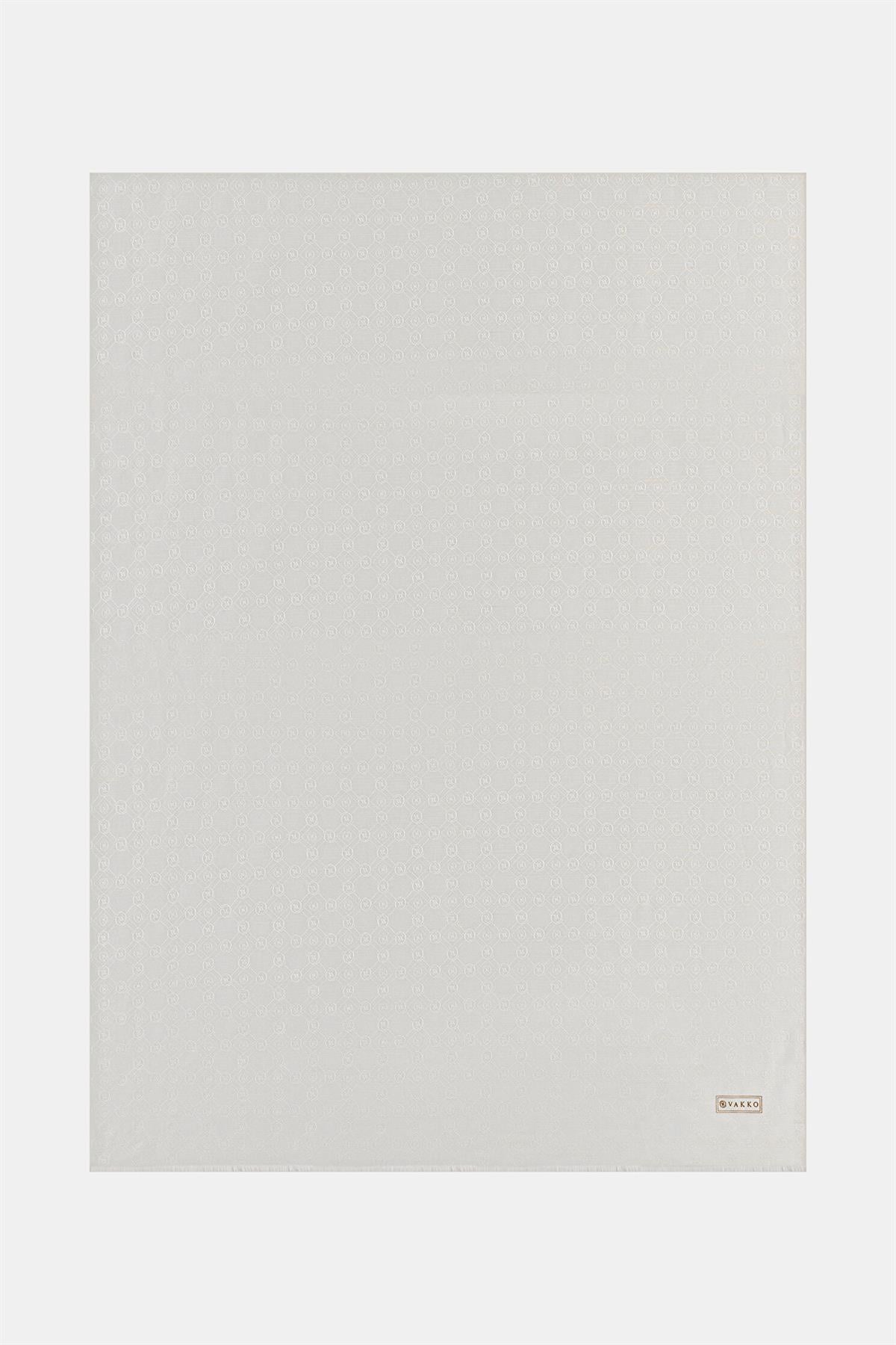 Vakko Pamuk İpek Monogram Şal 40752-Beyaz