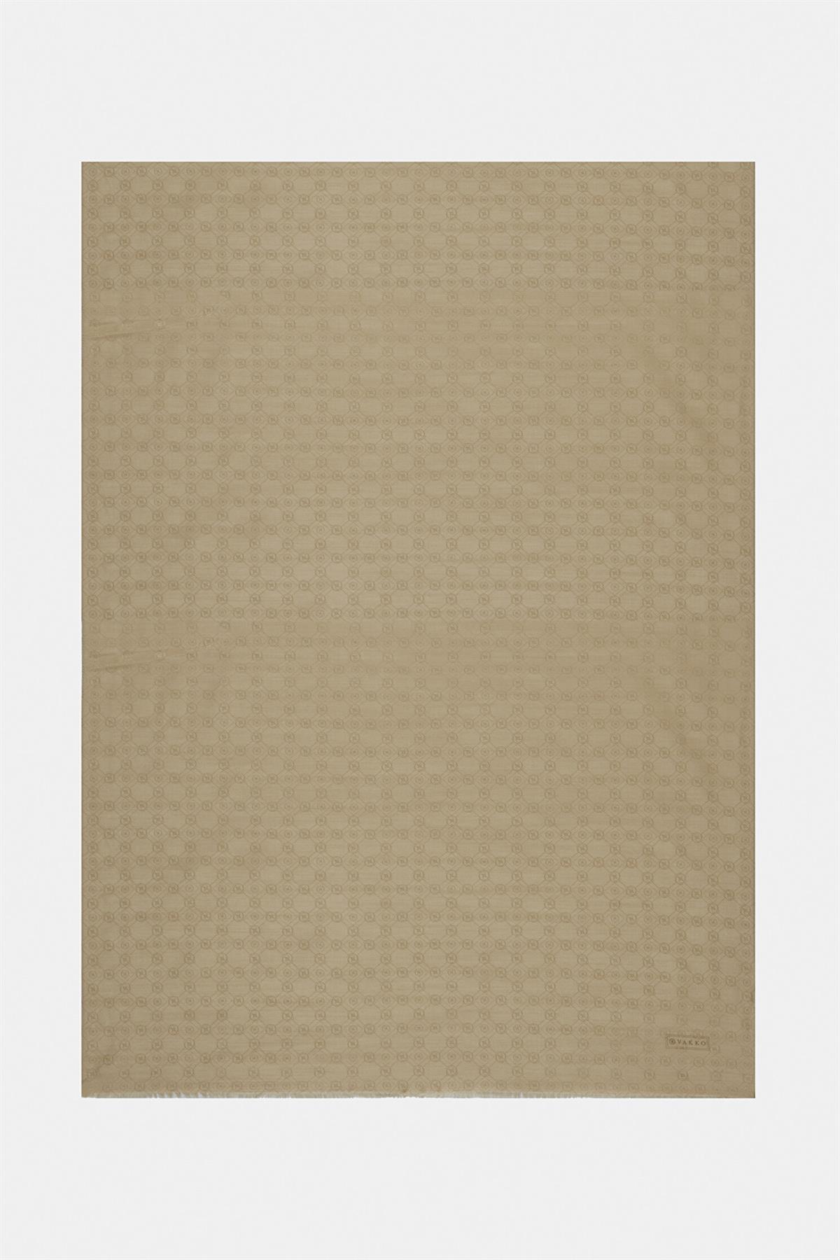 Vakko Pamuk İpek Monogram Şal 40752-Bej