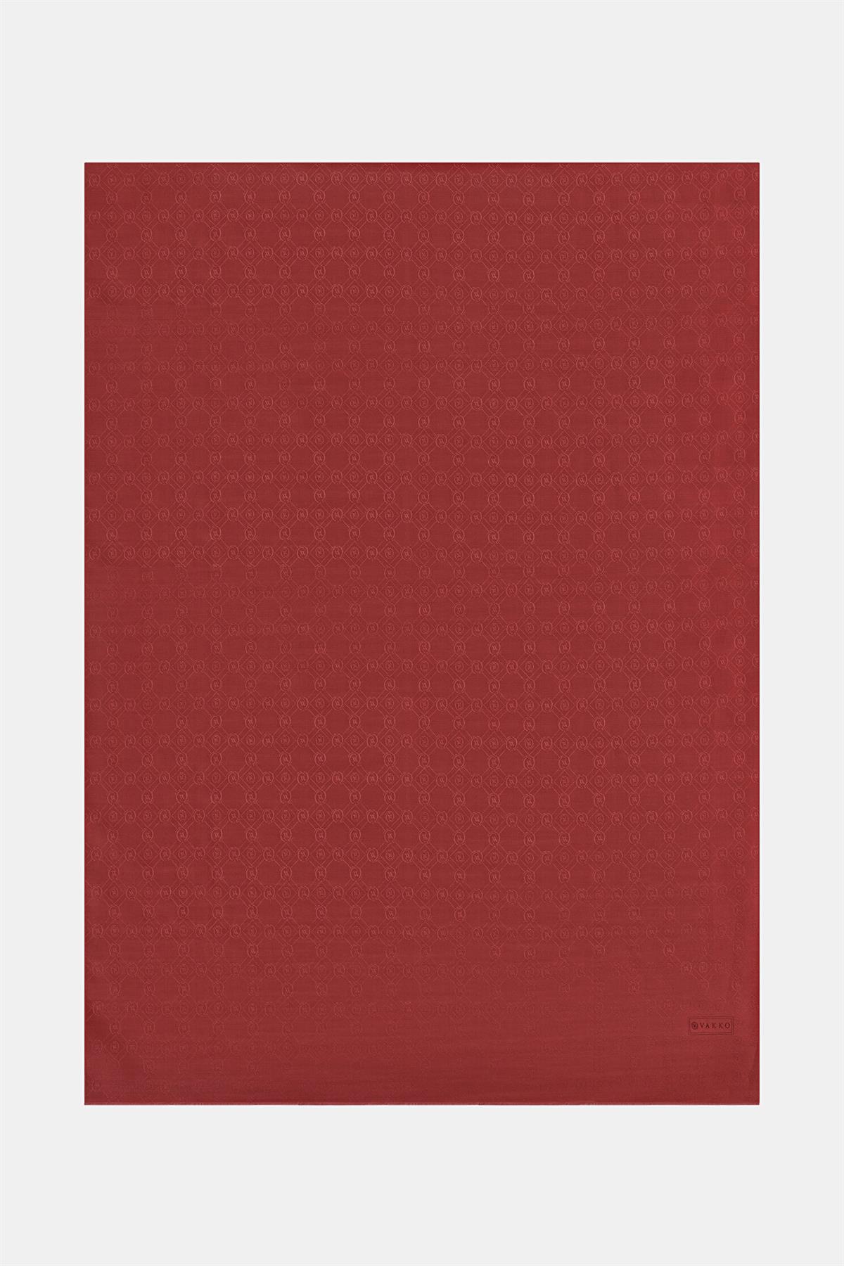 Vakko Pamuk İpek Monogram Şal 40752-Bordo