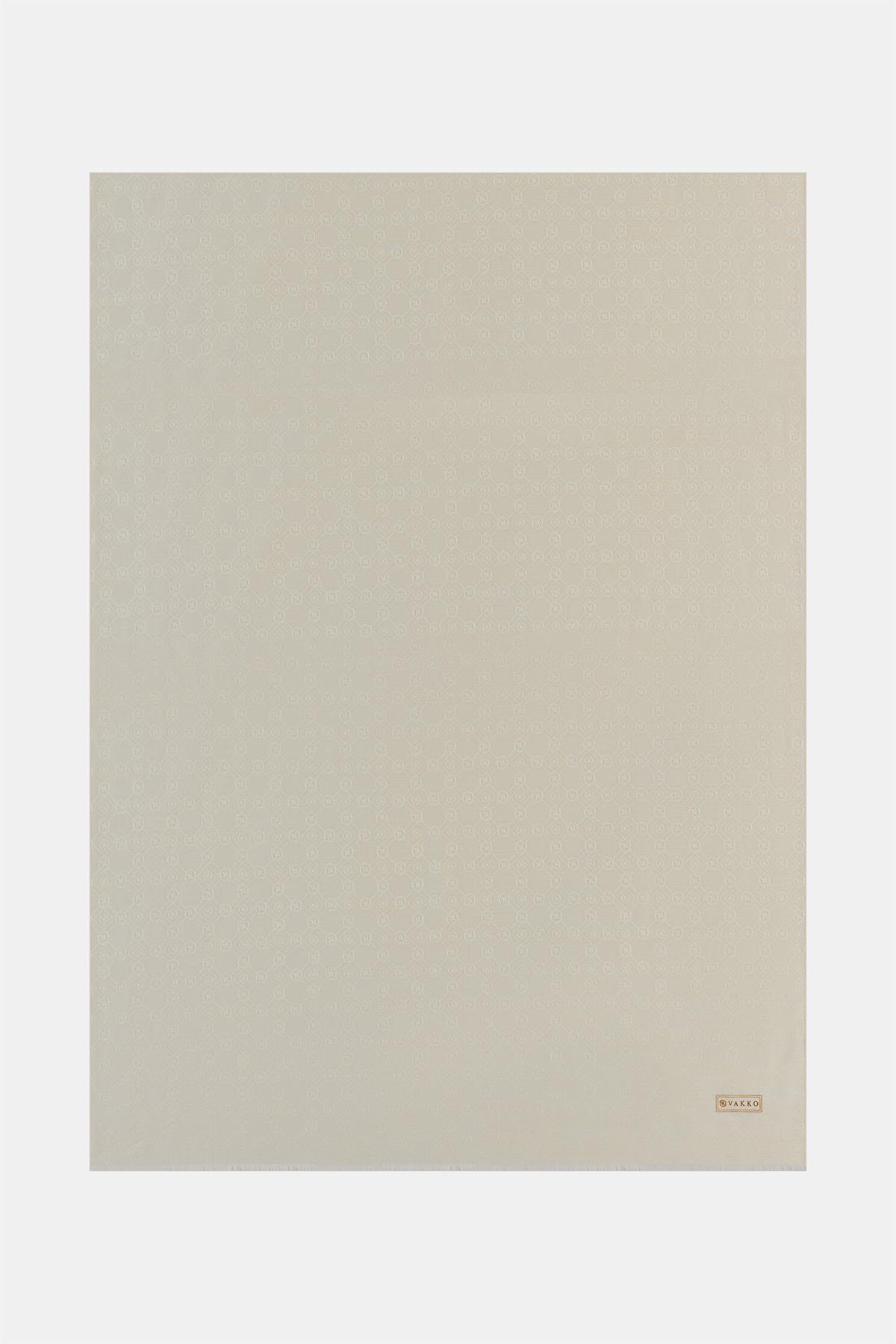 Vakko Pamuk İpek Monogram Şal 40752-Ekru