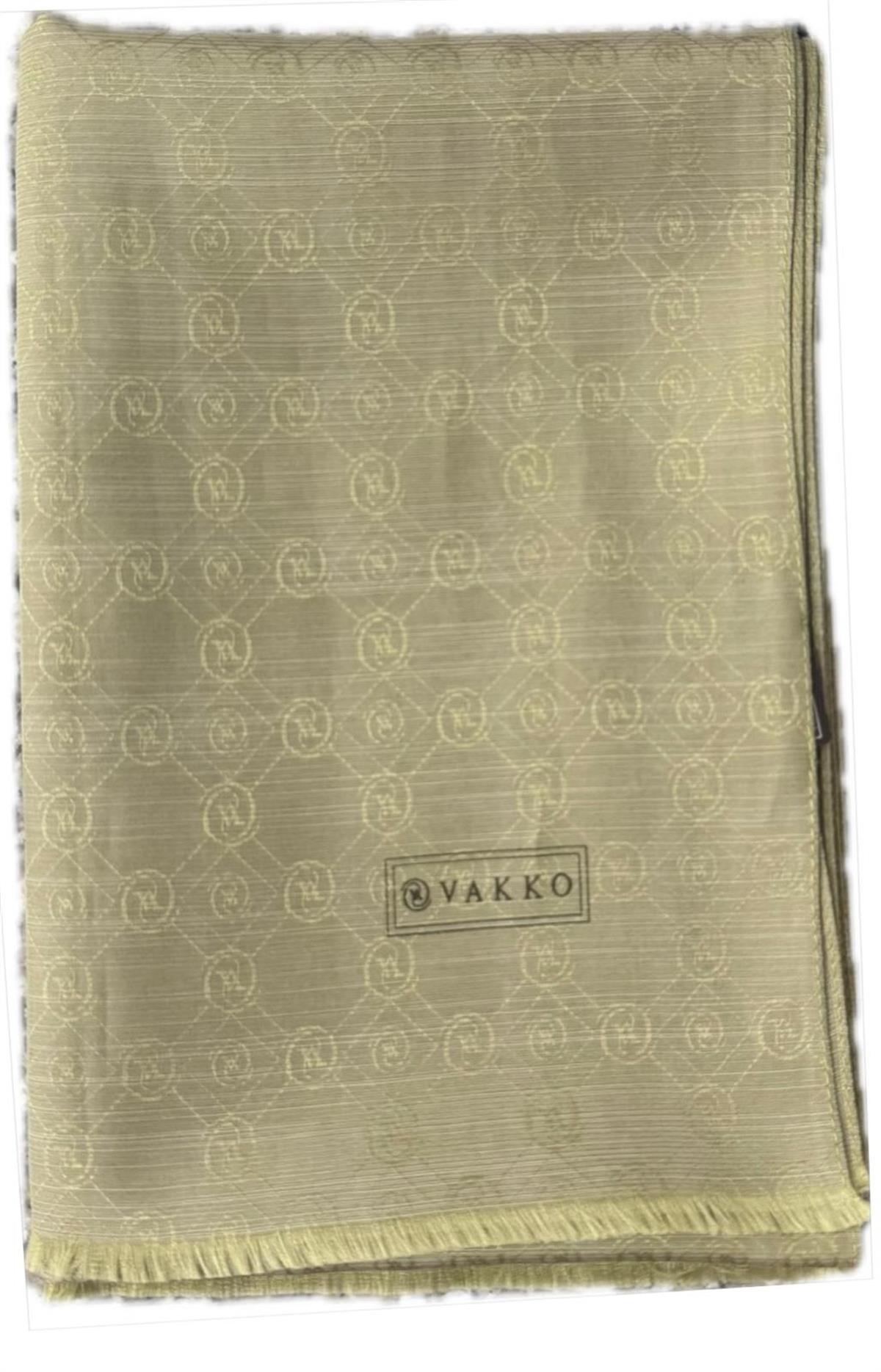 Vakko Pamuk İpek Monogram Şal 40752-Haki
