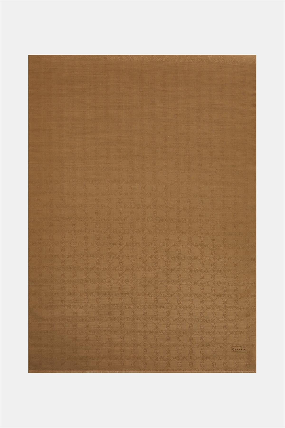 Vakko Pamuk İpek Monogram Şal 40752-Kahve