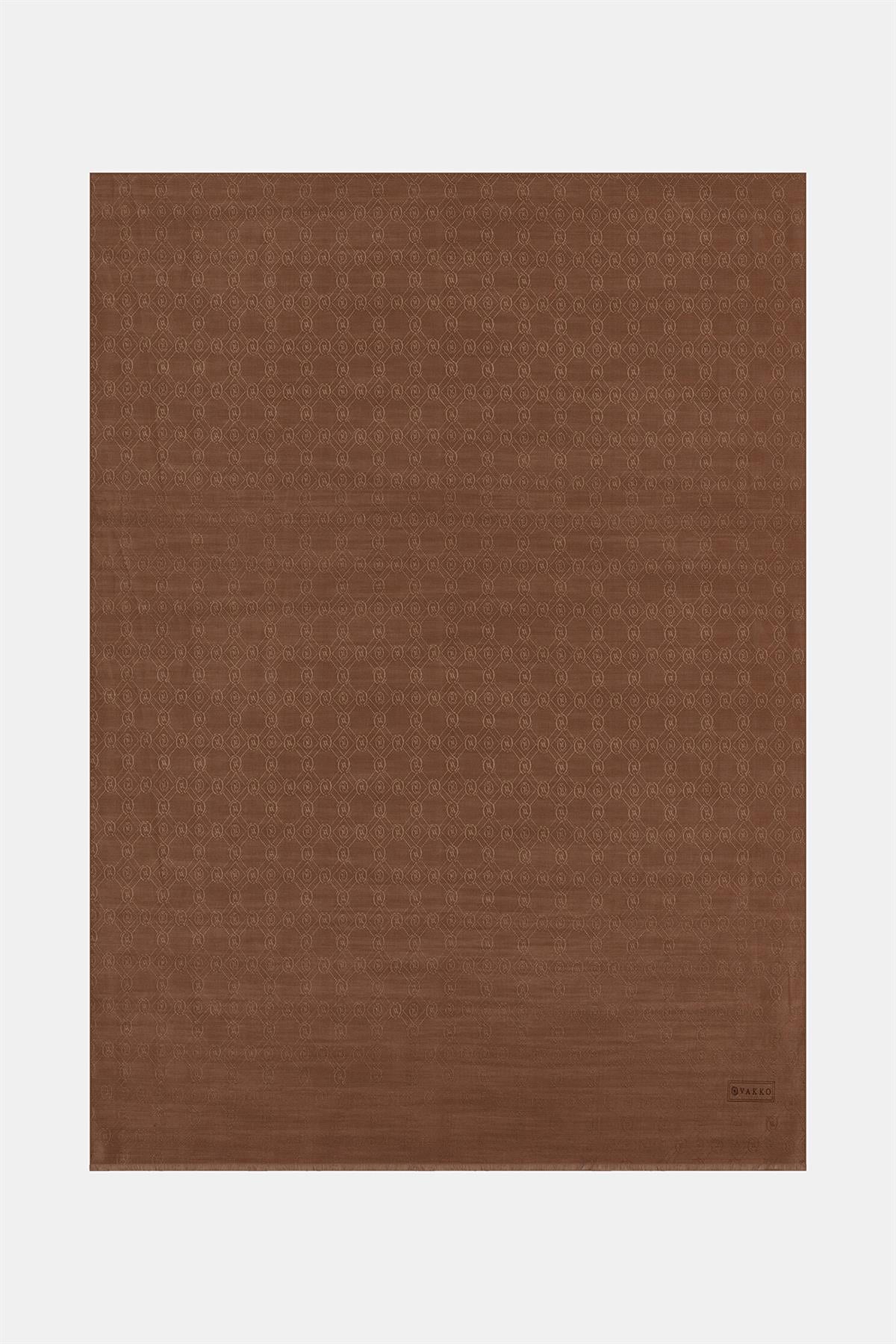 Vakko Pamuk İpek Monogram Şal 40752-Kızıl Kahve