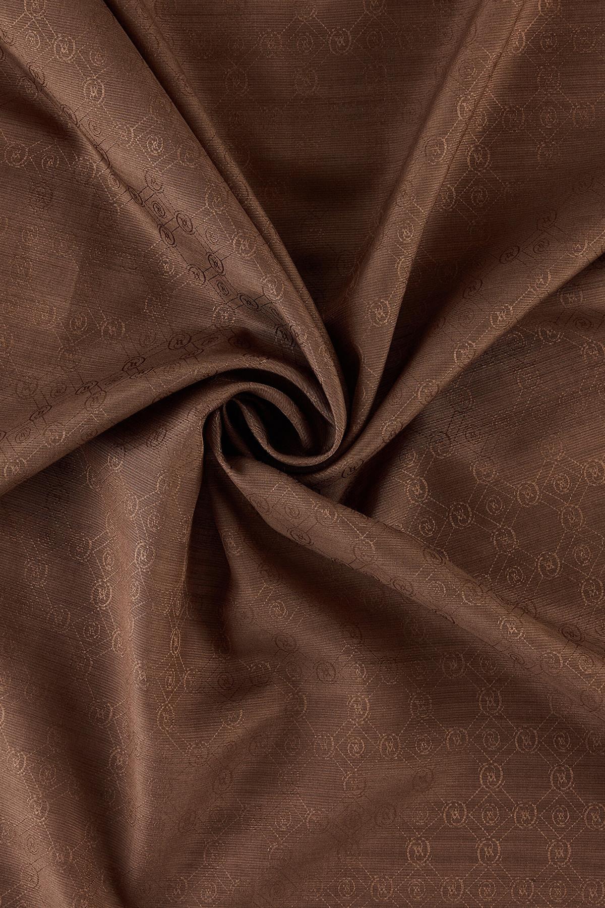 Vakko Pamuk İpek Monogram Şal 40752-Kızıl Kahve