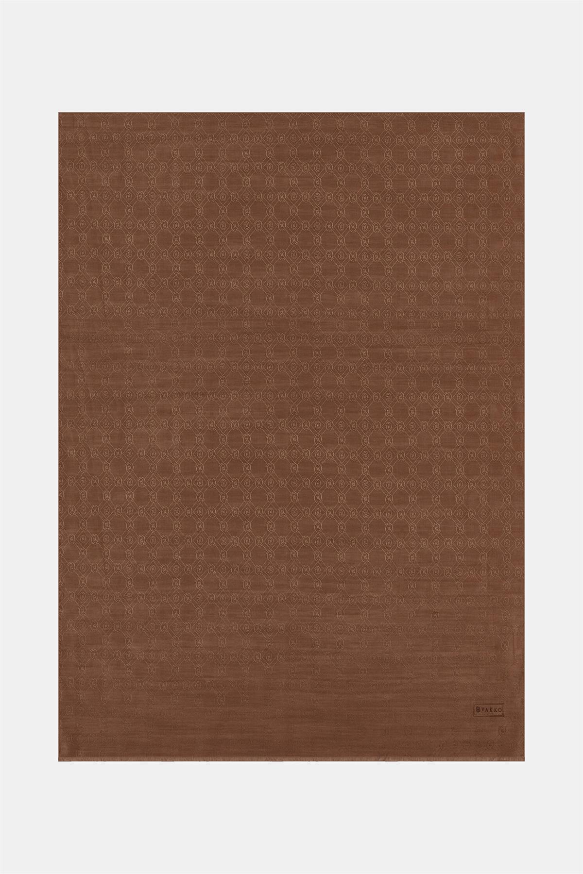 Vakko Pamuk İpek Monogram Şal 40752-Kızıl Kahve